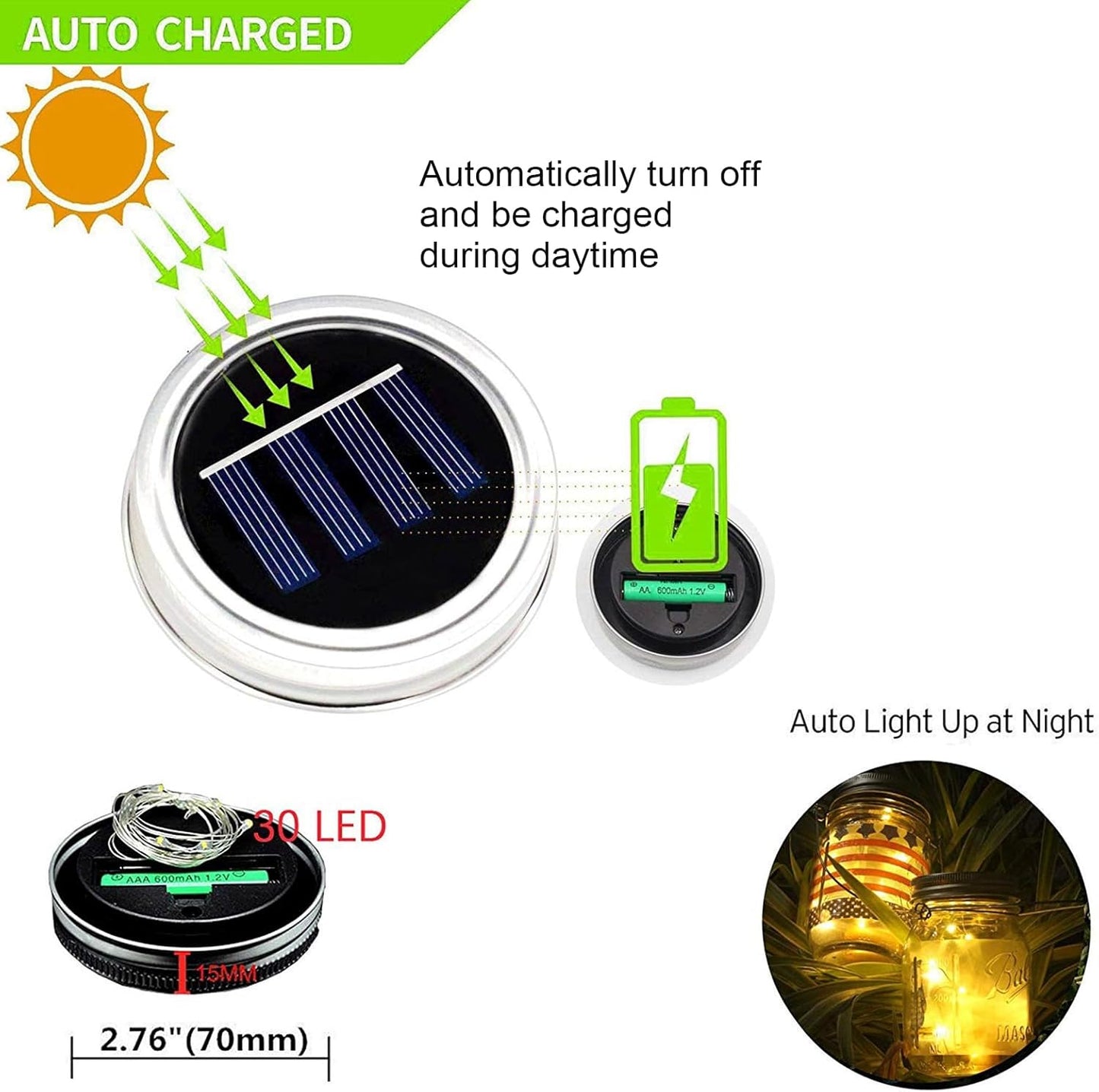 12 Pack Solar Mason Jar Lights for Outside, 30 LED Solar Mason Jar Lids Fairy Lights with 12 Hangers(No Jars) Outdoor Waterproof for DIY Patio Garden Yard Lawn Party Wedding Decoration Warm White