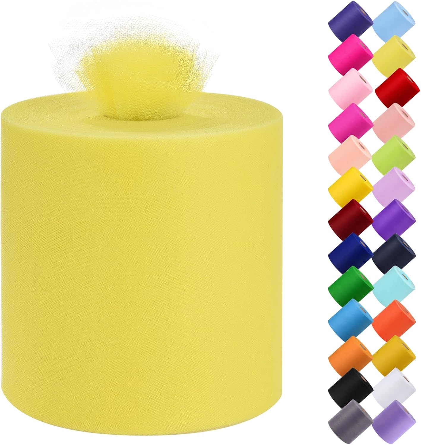 Tulle Fabric Roll, 6” by 200 Yards (600FT) Tulle Organza Fabric Spool for DIY Tutu Skirt Baby Shower Decor Wedding Backdrop Crafts Birthday Party Supplies(Lemon Yellow)