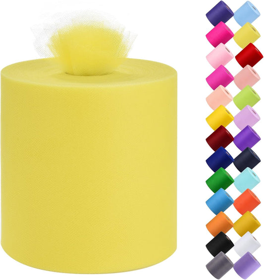 Tulle Fabric Roll, 6” by 200 Yards (600FT) Tulle Organza Fabric Spool for DIY Tutu Skirt Baby Shower Decor Wedding Backdrop Crafts Birthday Party Supplies(Lemon Yellow)