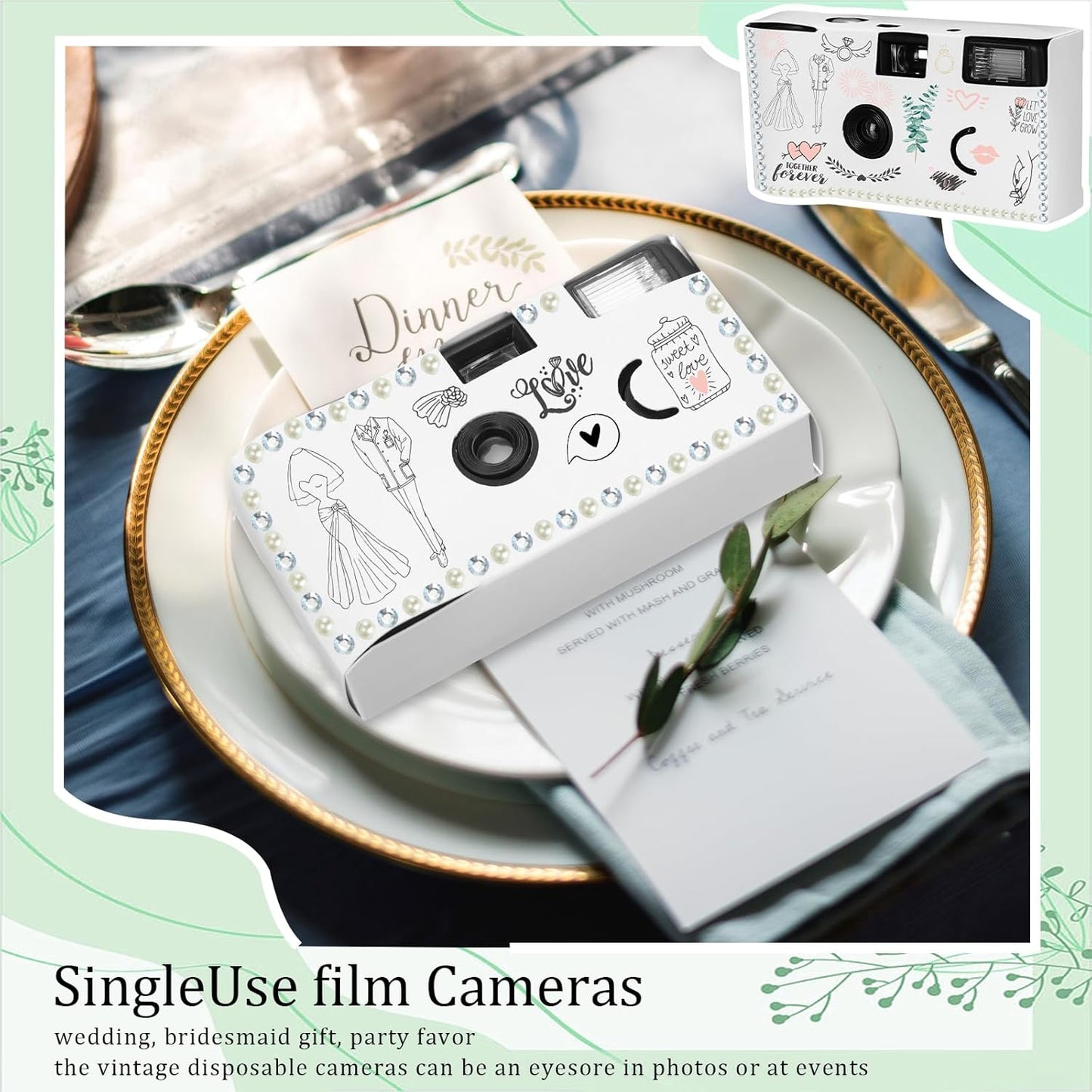 8 Pack Disposable Camera for Wedding 35 mm Film Single Use Camera with Flash Disposable White Cameras DIY One Time Camera for Wedding Anniversary, Travel, Camp, Party Supply