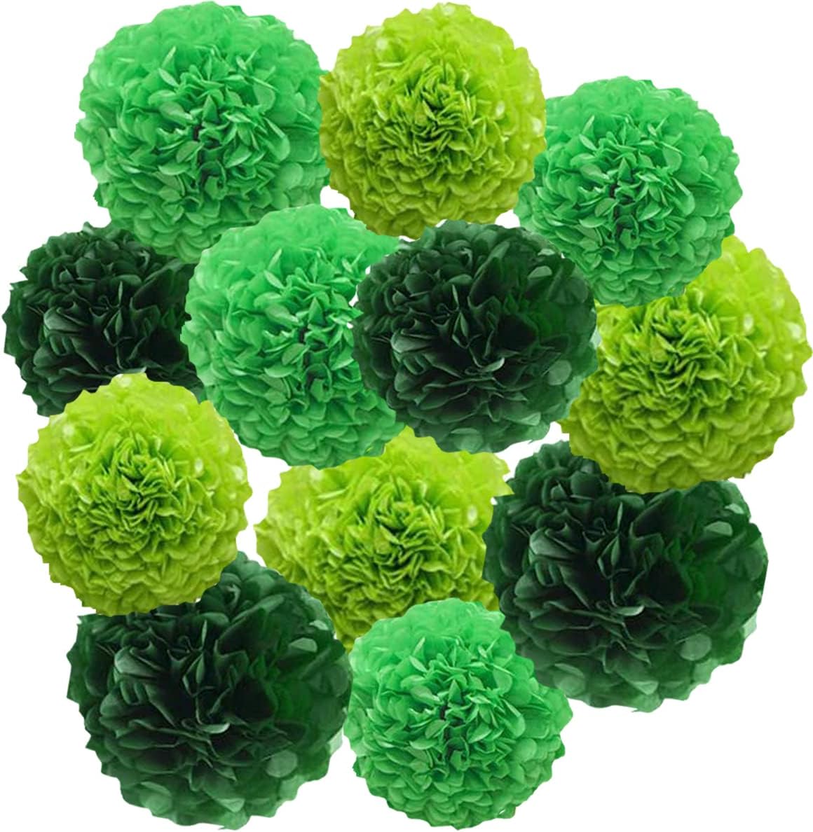 12pcs Paper Pom Poms Tissue Flower Kit - 10in 12in Green Hanging Balls for Wedding Party Decorations - DIY Art Craft Blooms for Birthday Baby Shower Nursery Decor