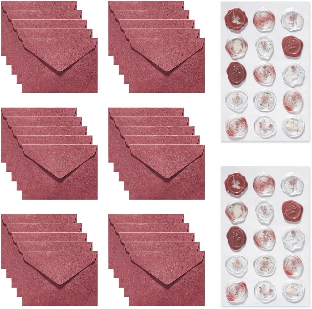 30 Pieces A6 Envelopes with 30 Seal Stickers, 6.32 x 4.45 inch Envelopes for 4 x 6 Wedding Invitation Cards, Greeting Cards, Graduation, Birthday Party Invitations, Red.