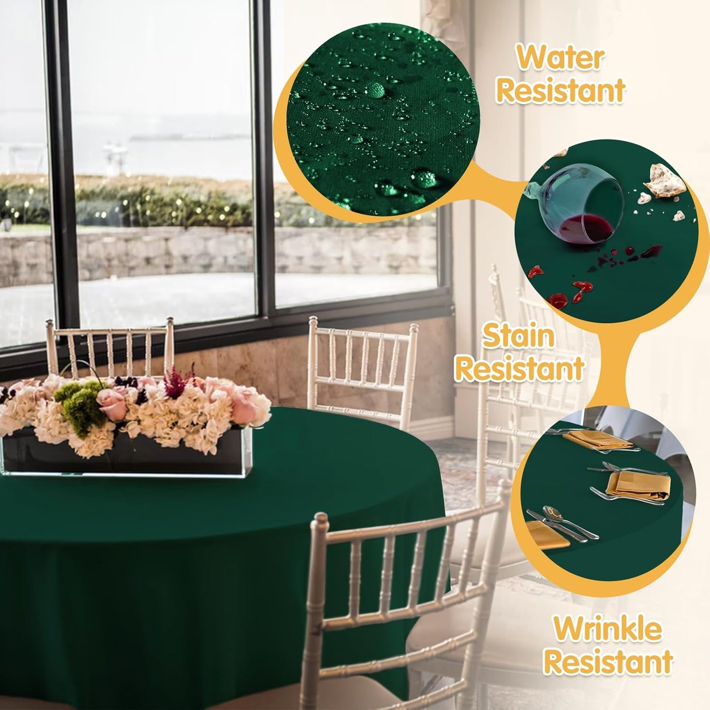 BRILLMAX 10 Pack Hunter Green Round Tablecloths 90 Inch - Circle Bulk Linen Polyester Fabric Washable Table Cloth Cover for Wedding Reception Banquet Birthday Party Buffet Restaurant