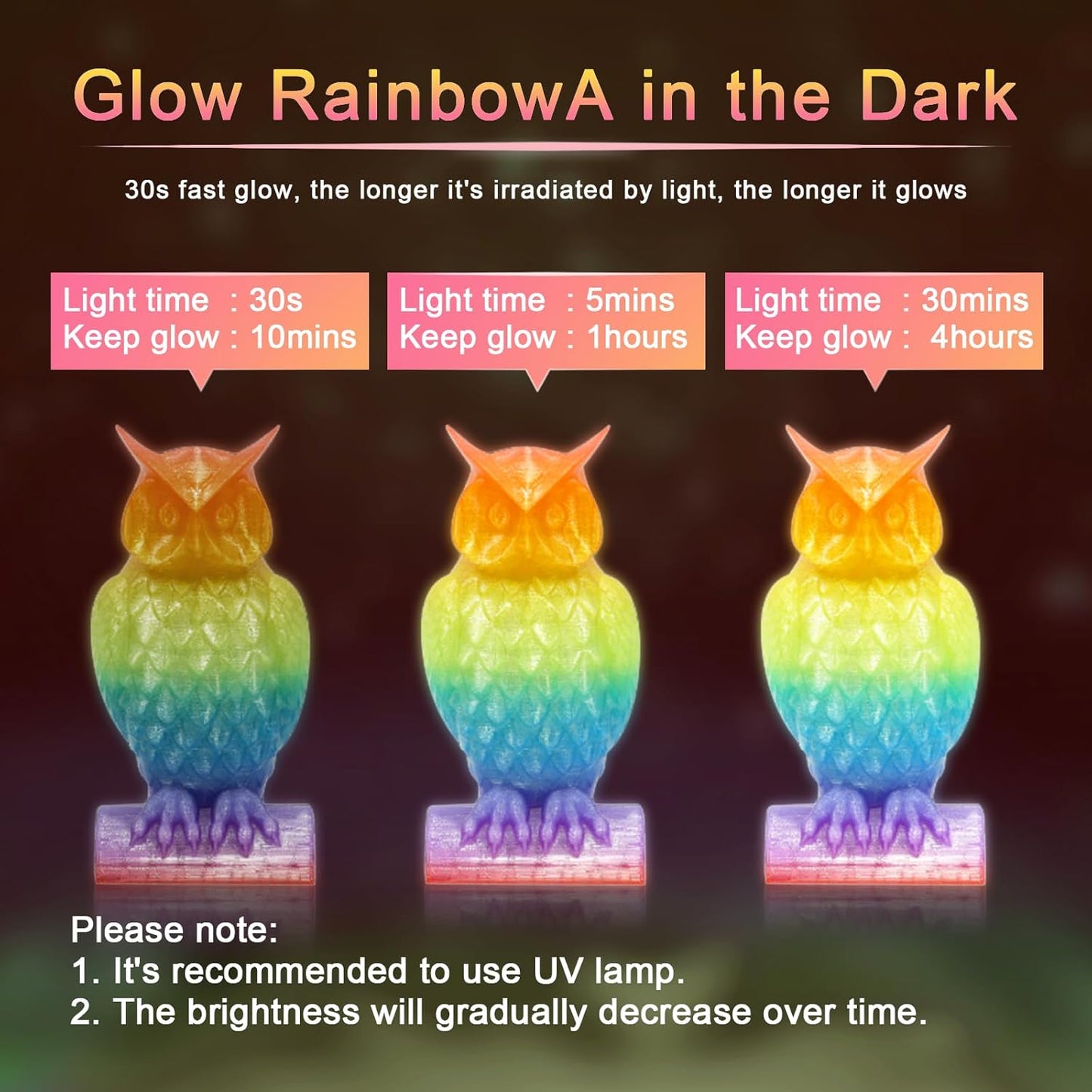 YOUSU PLA Filament Glow in The Dark Multicolor，Rainbow PLA Filament, Gradient 3D Printer Filament Color Change, 1kg(2.2lbs) Spool.