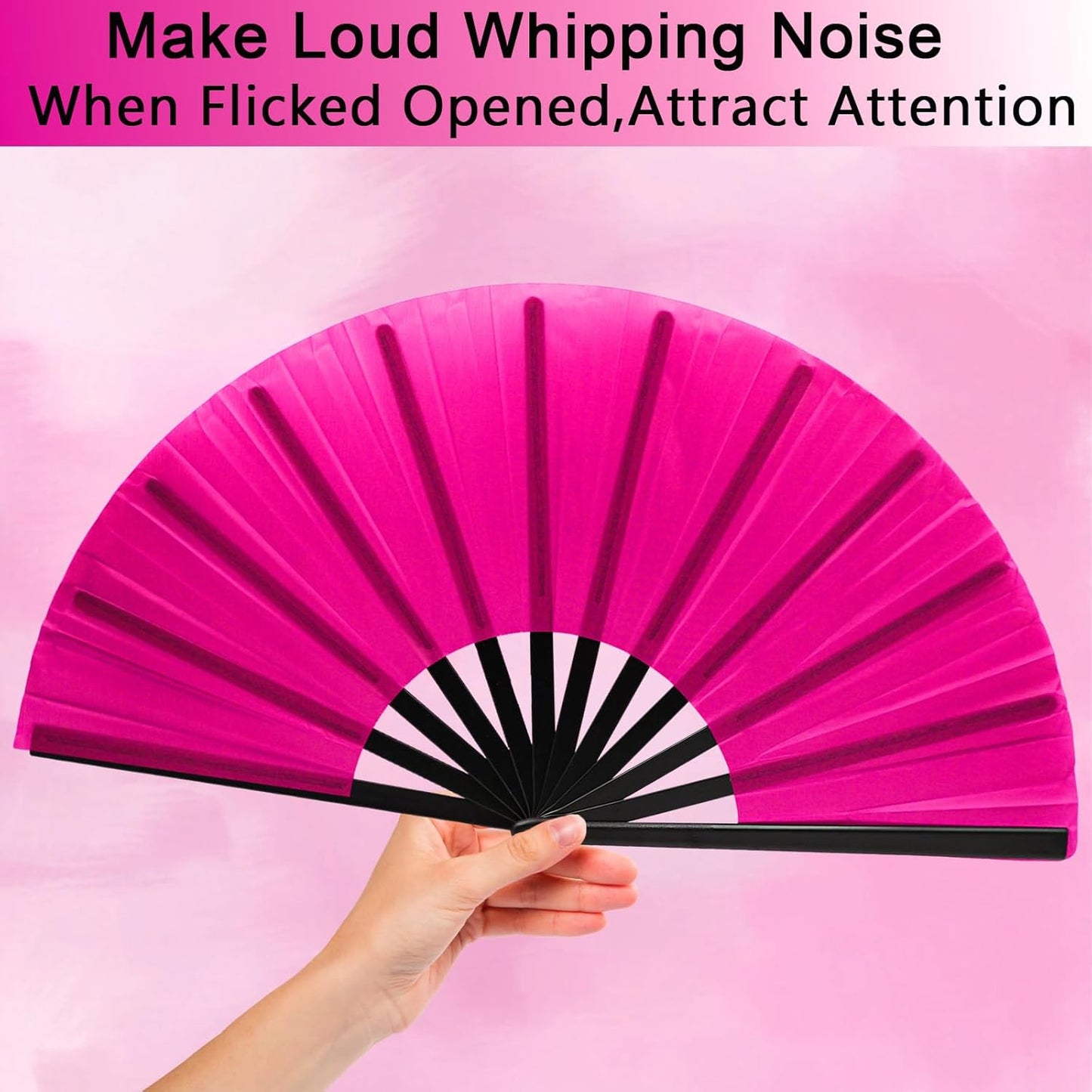 13inch Large Rave Fan Popping Clacking Fans for Line Dancing,Hand Fans for Women Foldable,Boots on The Ground Fan,Portable for Outdoor,Wedding,Party,Decoration (2pcs Pink)