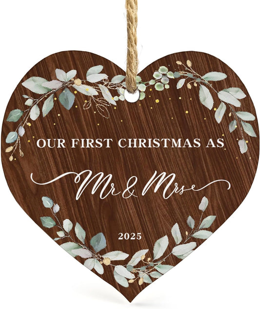 2025 First Christmas Married Ornament,First Year as Mr and Mrs Christmas Hanging Ornament Wedding Decoration for Couple