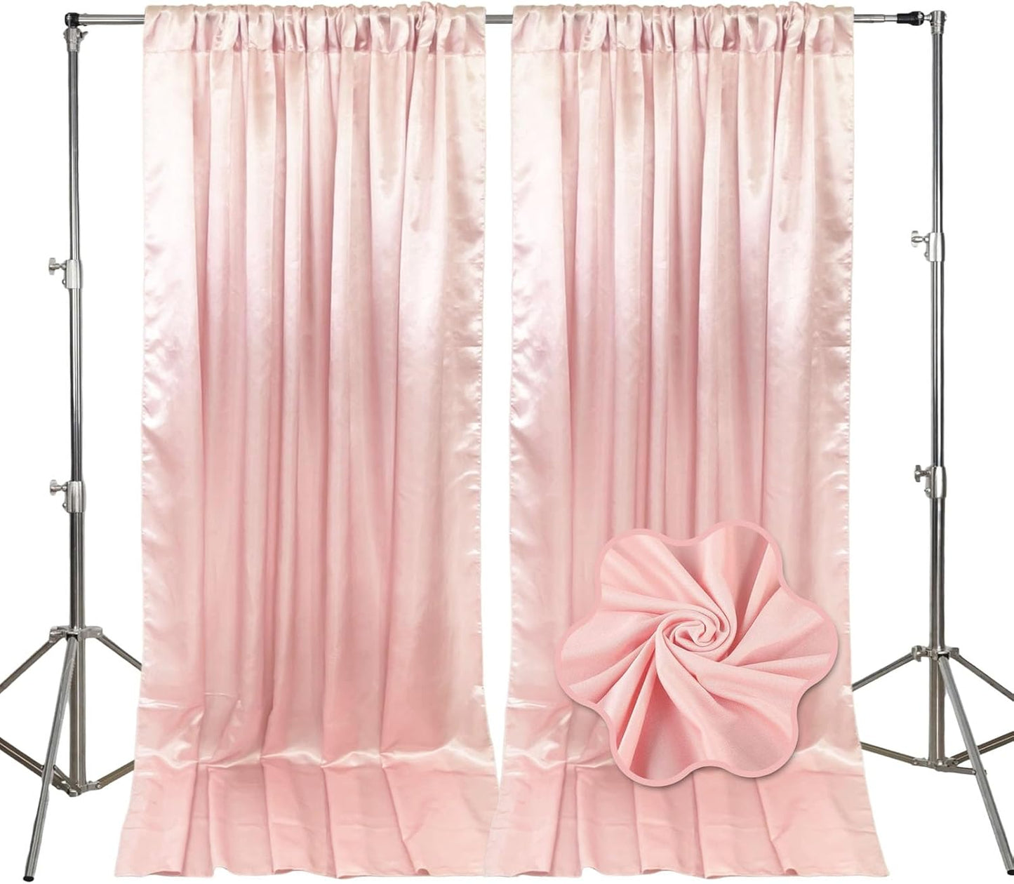 10ft x 10ft Ligt Pink Backdrop Curtains for Parties, Fabric Satin Background Curtain with Rod Pockets for Weddings, Birthday, Baby Shower, Photography, Graduation Party Backdrop Drapes, 2 Panels