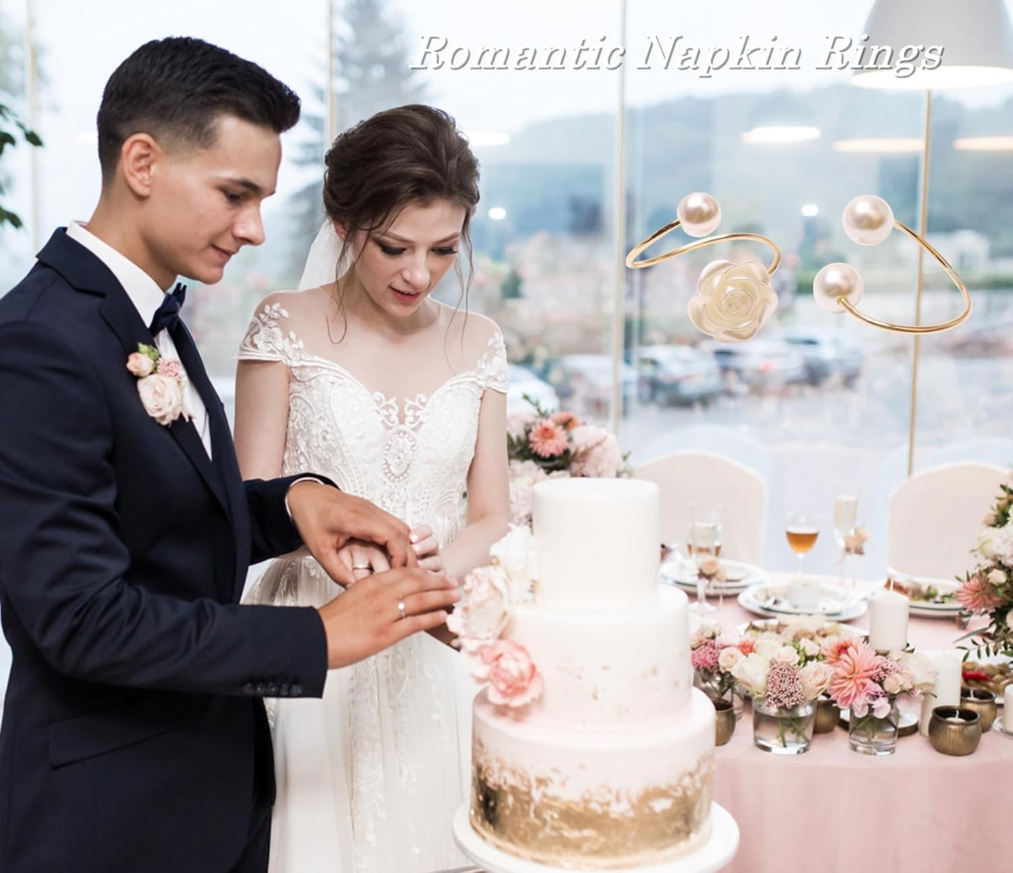 Napkin Rings Set of 12,Pearl Napkin Rings Set Gold Napkin Ring Rose Holders,Delicate Serviette Buckle for Wedding Thanksgiving Christmas Family Birthday Party Kitchen Table Décor(12,Pearl)