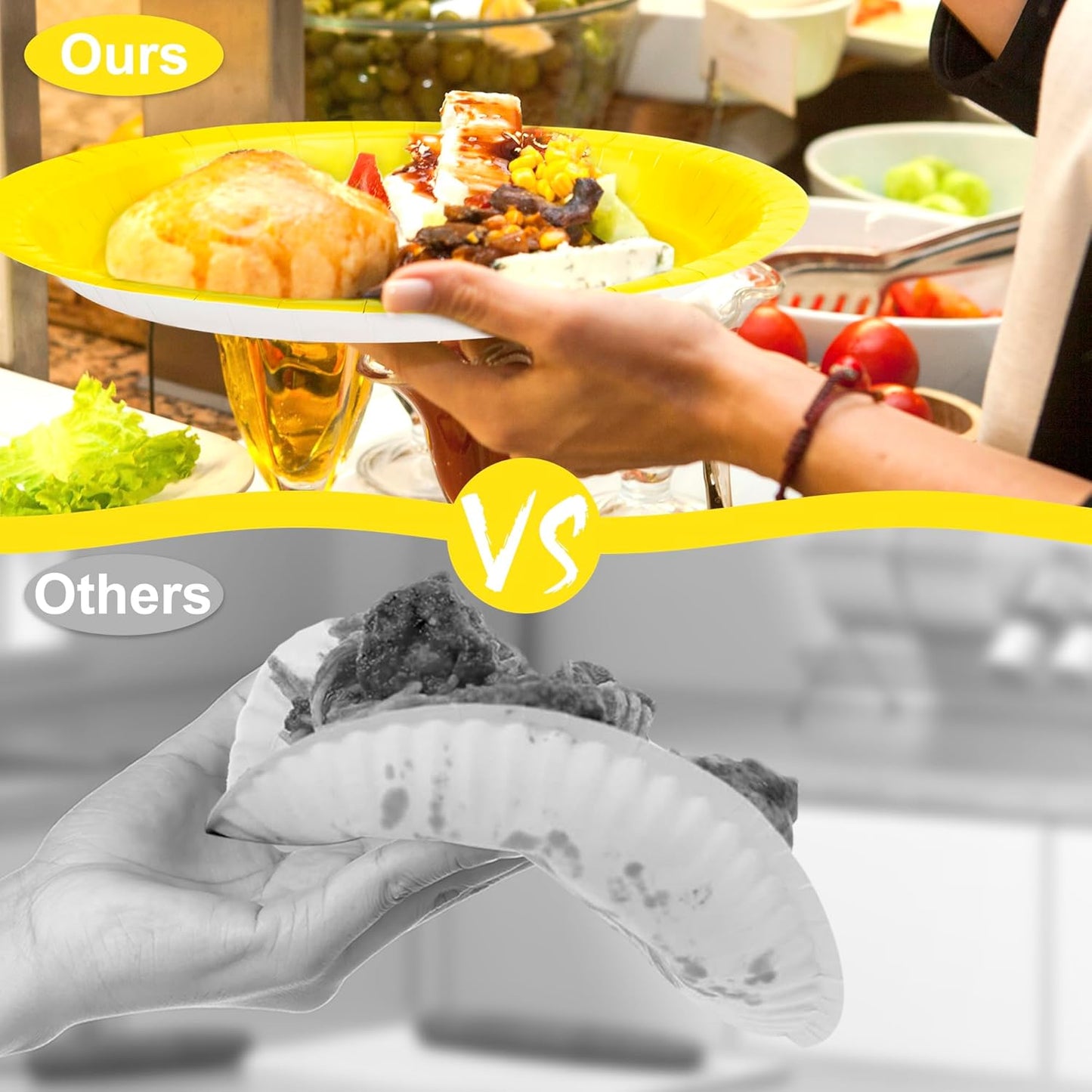 50 Pcs Party Decorations, 12.2'' X 10.2'' Oval Large Paper Plates, Yellow Disposable Paper Plates, Heavy Duty Paper Plates for Birthday Party Wedding Picnic Baby Shower Barbecue Holiday Daily Use