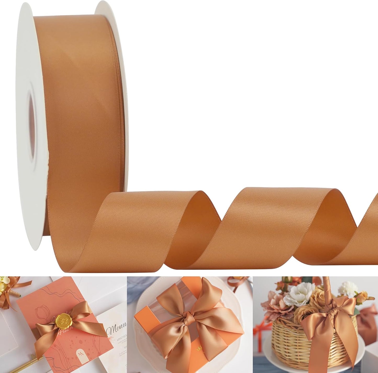 HUIHUANG Terracotta Ribbon 1-1/2 inch Double-Faced Satin Ribbon 50 Yards Terracotta Silk Satin Ribbon for Fall Wedding, Crafts, Gift Wrapping, Flower Bouquet, Invitations, Holiday Decor, Bows Making