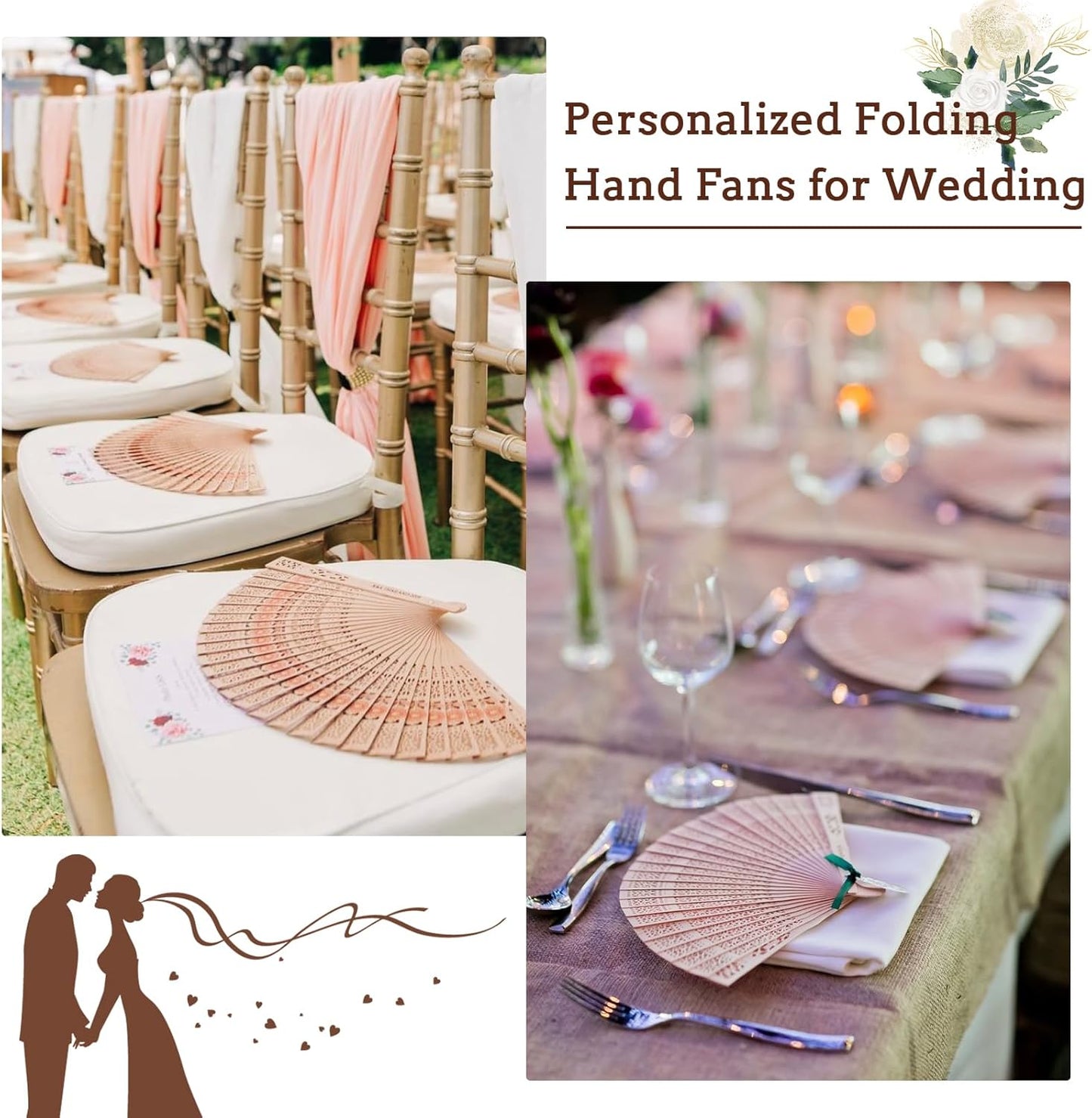 20Pcs Personalized Folding Hand Fans Custom Engraved Summer Wedding Fans,Personalized Wooden Fans Party Favor Bridal Shower Gifts for Guests