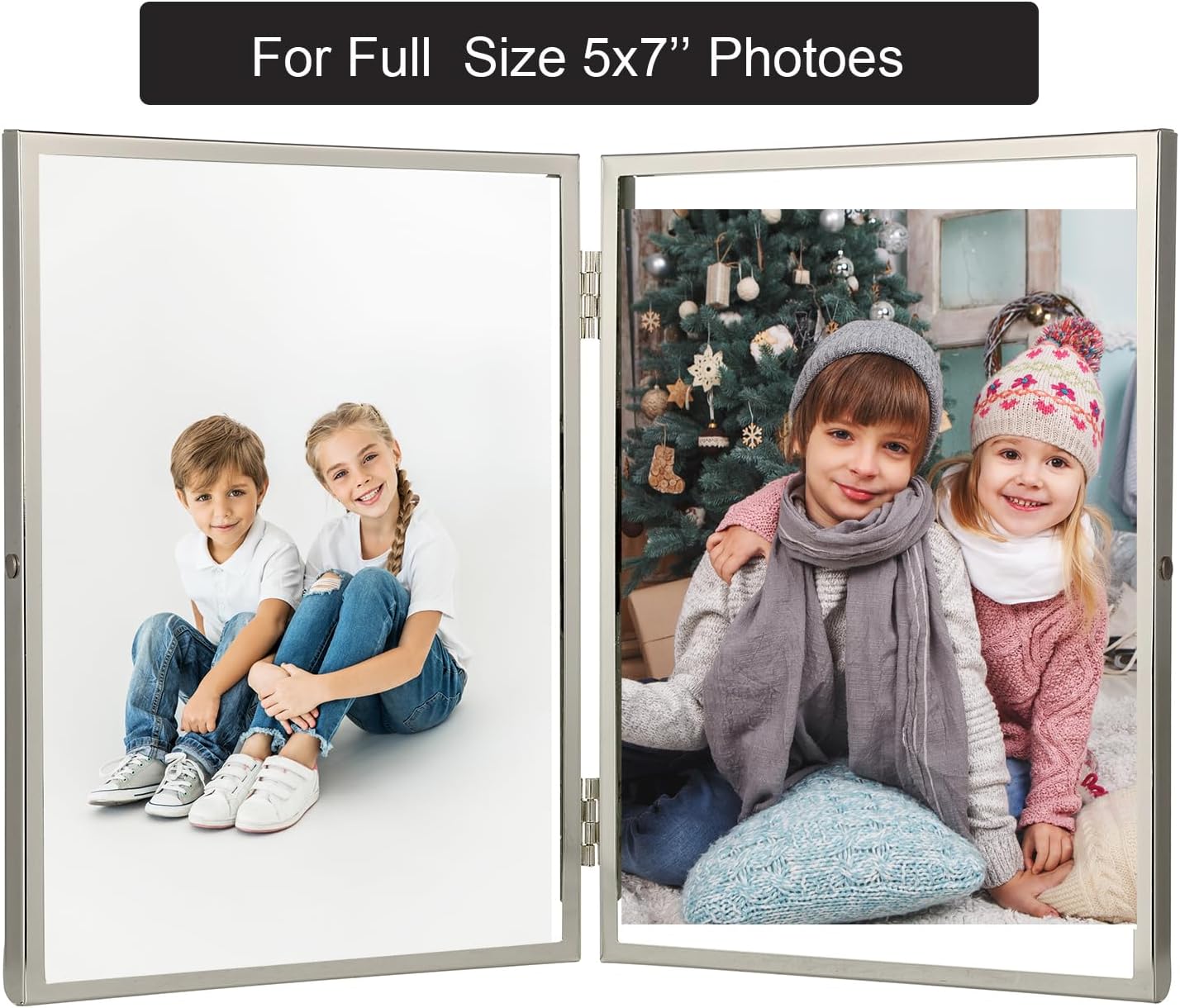 Silver 5x7''Double Floating Frame For Photo Sizes 3.5x 5'',4x6'',Metal Photo Frames 5x7''For Counter Shelf Display,Gift Choice for Wedding,Christmas,Birthady,Home or Office Decor.