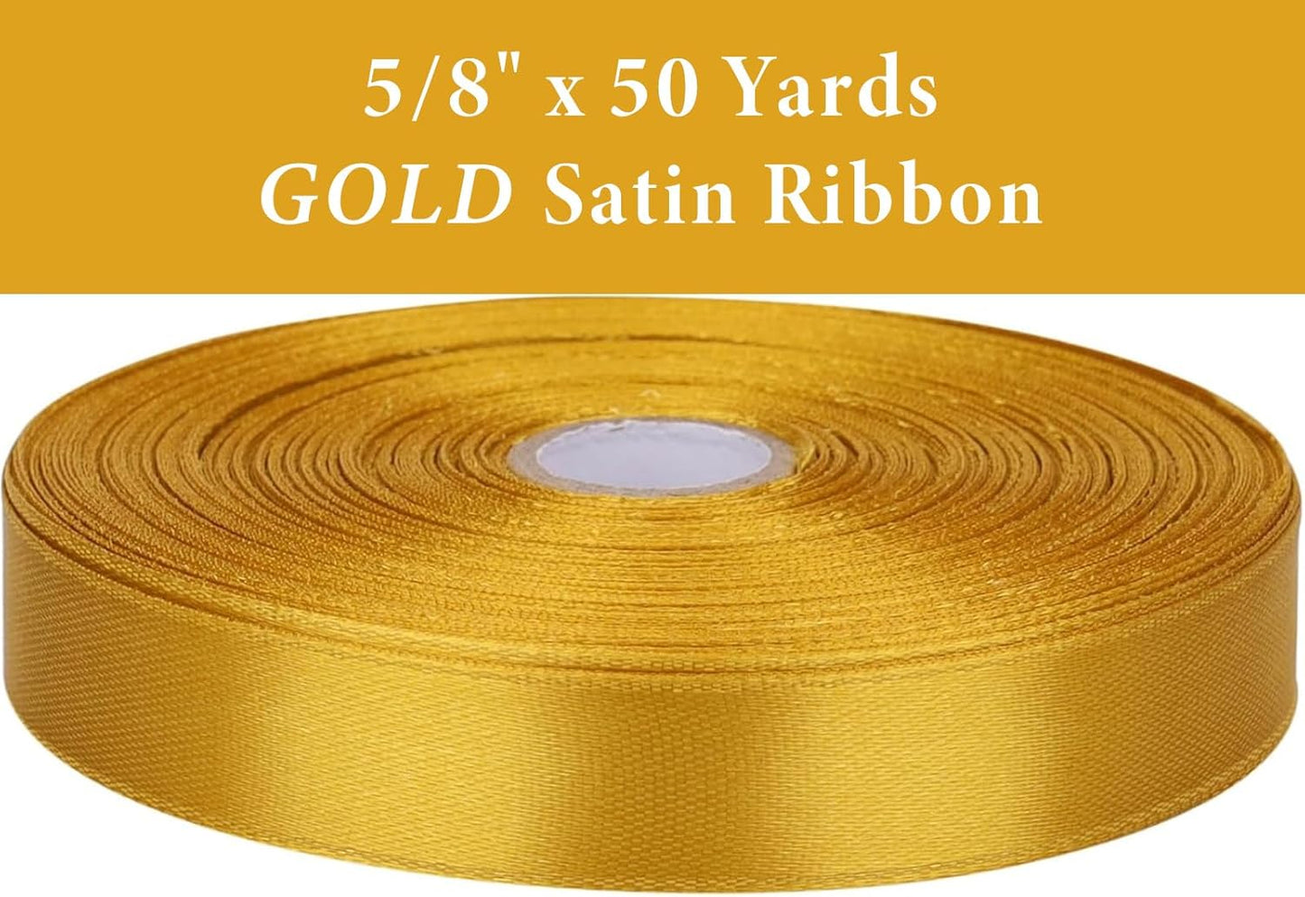 5/8 Inch Gold Satin Ribbon 50 Yards Solid Fabric Ribbons for Gift Wrapping, Crafts and DIY Projects, Bows Making, Wedding, Party, Holiday Decor