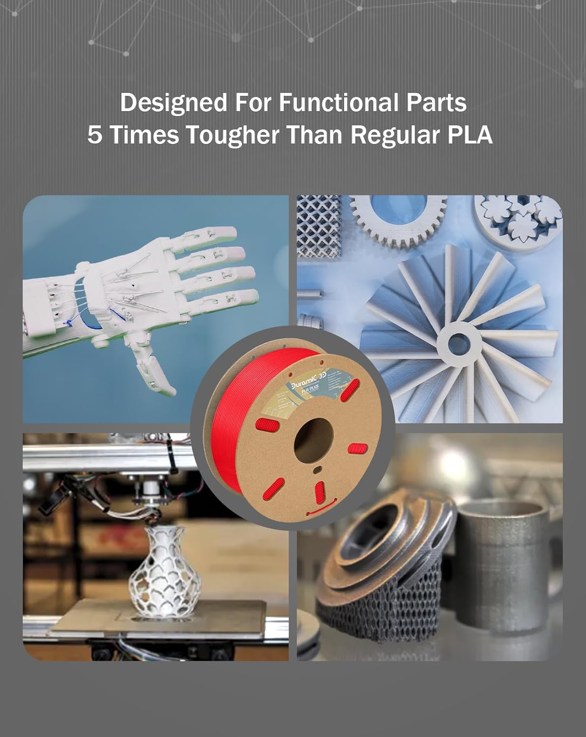 DURAMIC 3D PLA+ Filament 1.75mm 1Kg Rouge Red, PLA Plus Filament 1Kg Spool(2.2lbs) Tougher and Stronger, Dimensional Accuracy Probability +/- 0.02mm