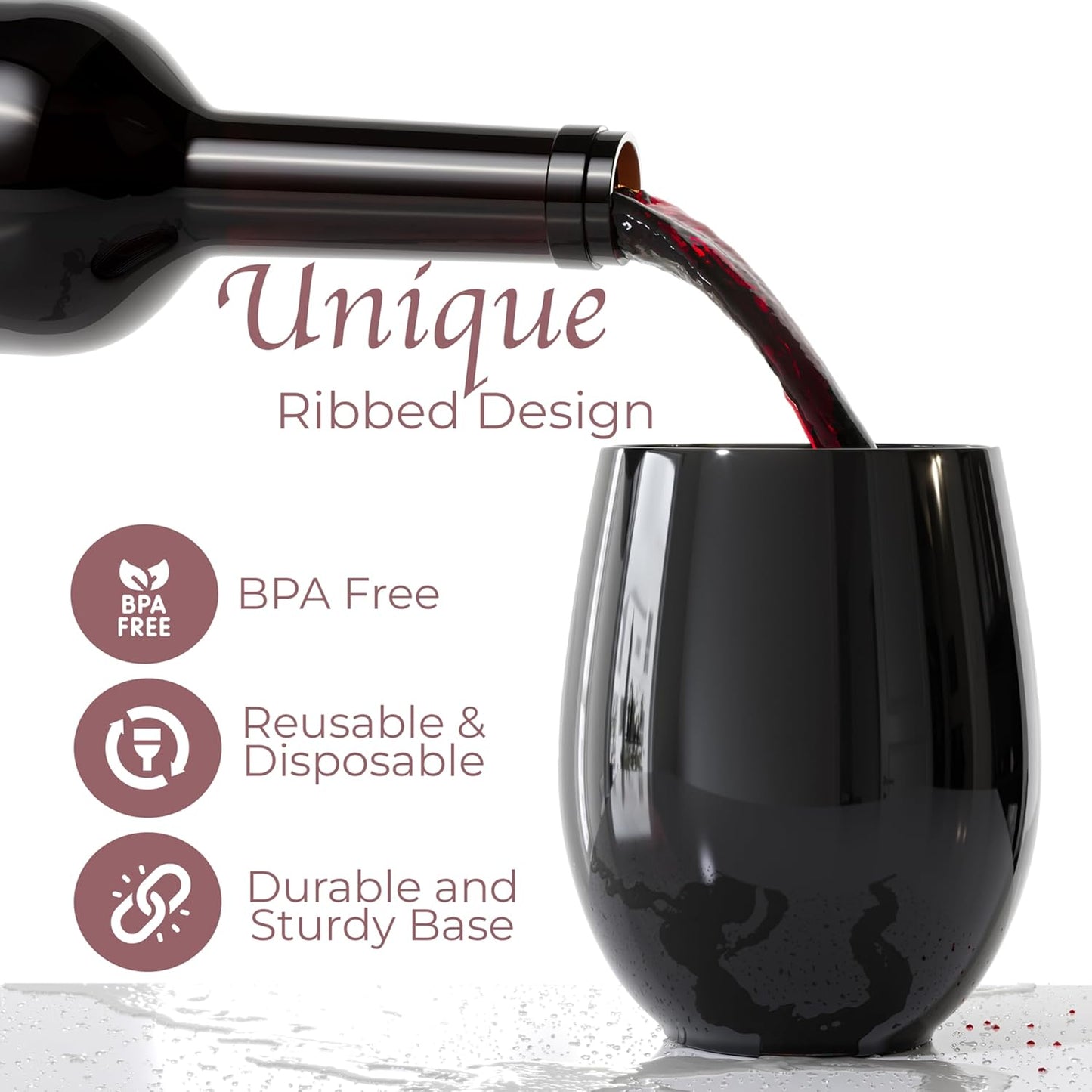 Exquisite 24 Pcs Unbreakable Stemless Plastic Wine Glasses Disposable Wine Glasses Stemless 12 Oz Black Plastic Cocktail Cups Black Party Cups Disposable Cocktail Glass Weddings & Events