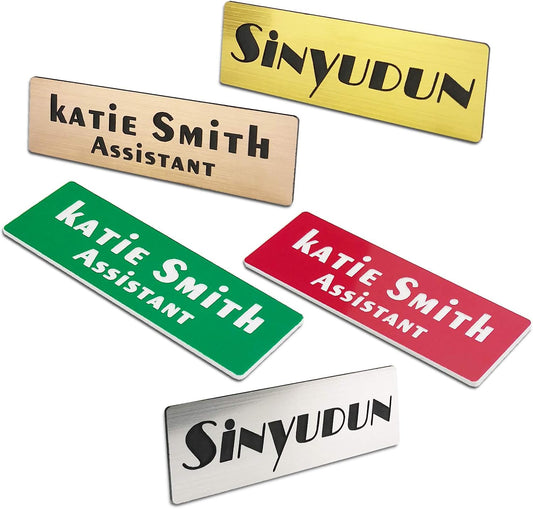 Custom Laser Engraved Name Badges with Pin, Magnetic, Adhesive, or Blank Backing, Durable Personalized Name Tag with 3 Lines of Custom Texts, Clear and Easy to Read, 10 Colors (1" x 3")