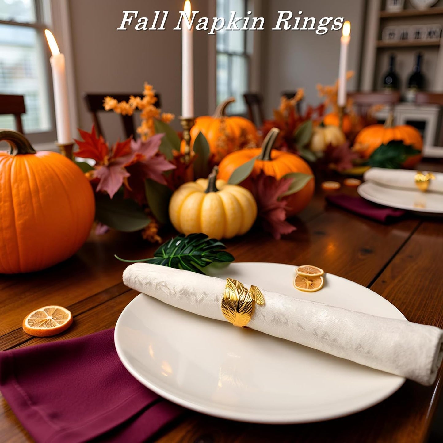 Napkin Rings Set of 50 pcs, Gold Leaf Napkins Rings Holders Bulk for Wedding,Holleween Dinner,Birthday,Christmas,Thanksgiving Party of Table Setting Decor (Golden Leaves 50 pcs)