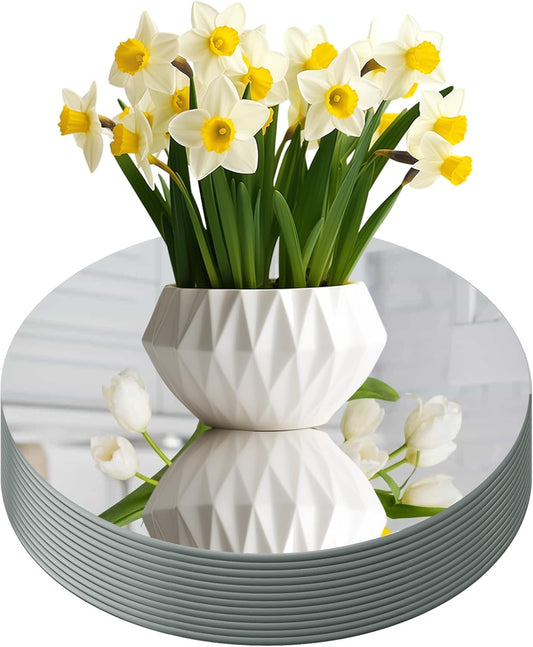 Round Mirror Centerpieces, 12" Round Glass Mirror Centerpieces for Tables for Wedding Decorations, Parties, Baby Shower Party, Glass Candle Trays