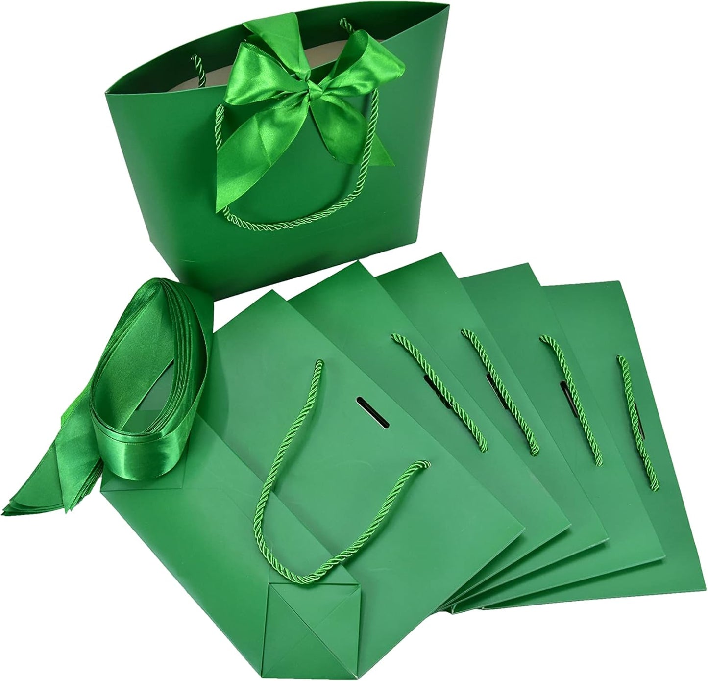 HUAPRINT Gift Bags with Handles,7.48×3.54×7.9 inches,Party Favor Bags with Bow Ribbon,12Pcs Green Paper Bags for Birthday Wedding Bridesmaid Present Celebration Holiday