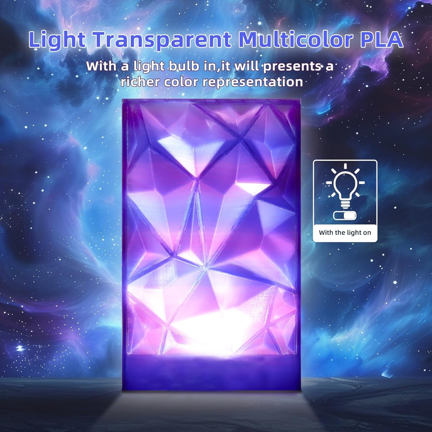 Transparent Multi Rainbow Color Gradient Change PLA 1.75mm 1KG 3D Printing Filament Crystal Rainbow PLA Clear PLA Filament with Cardboard Spool -Nebulae