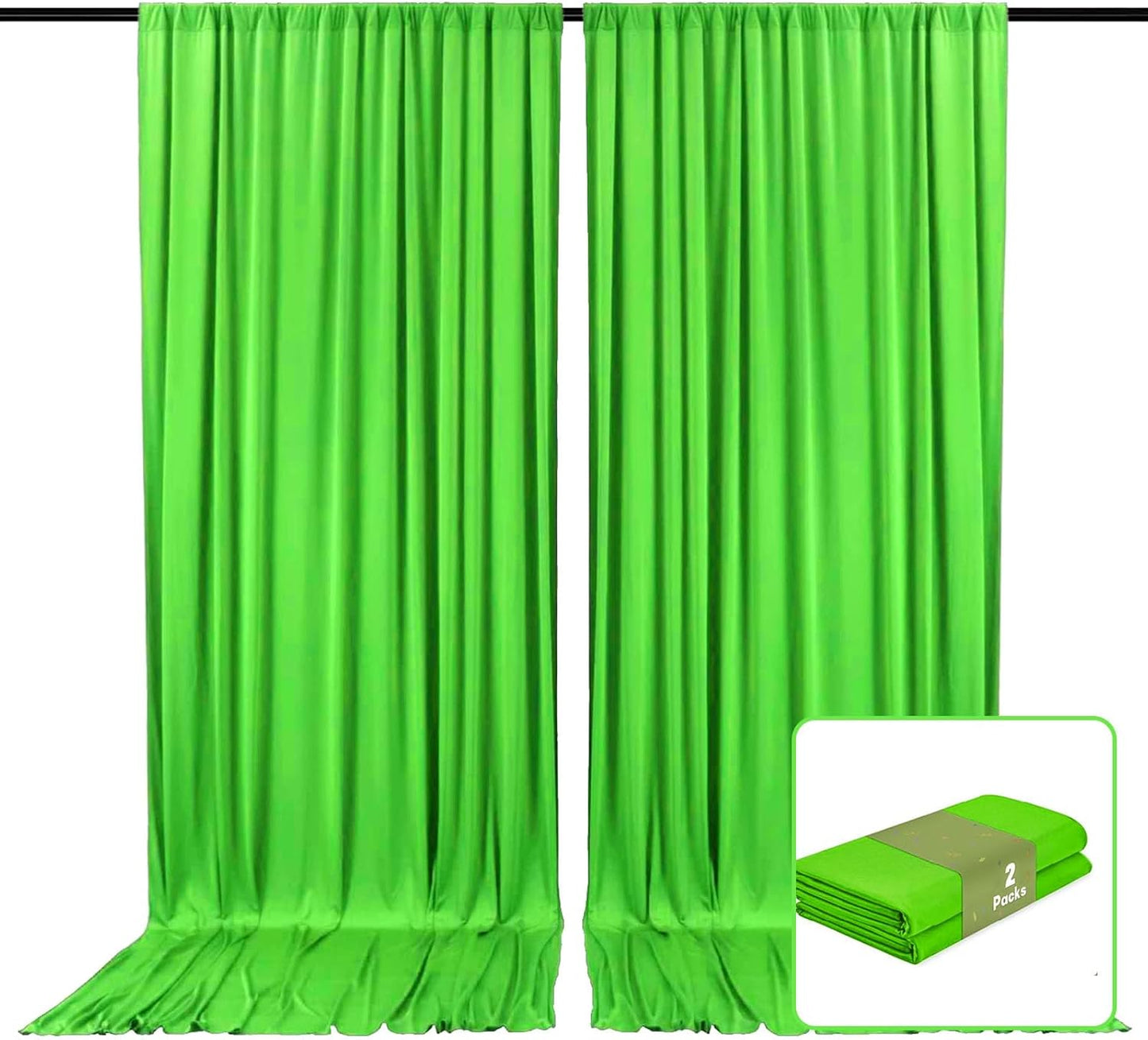2 Panels Green Backdrop Curtain, 10 x 7 Feet Background Curtains for Parties, Weddings, Baby Showers, Bachelorette Halloween, Christmas Birthday Party Photoshoot Backdrop Curtains Decorations