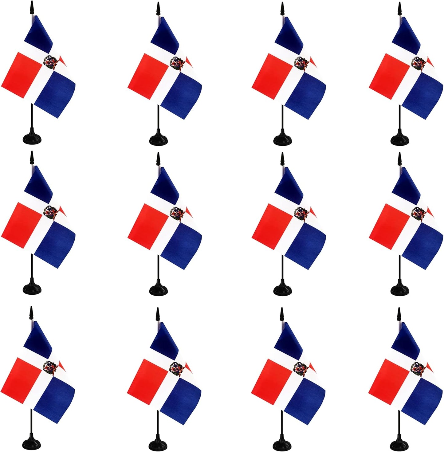 Dominica Republic Desk Flag, 12 Pack Dominican Republic Table Office Flag with Black Solid Pole and Stand Base, International Country Flag, Festival Celebration, Classroom Meeting Desktop Decor (Dominica)
