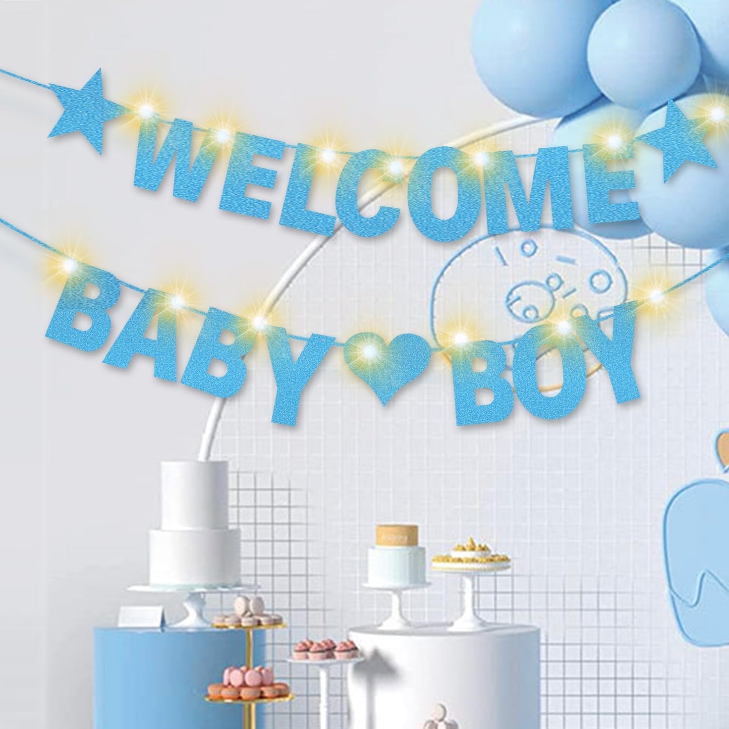 167Pcs DIY Glitter Customizable Banner Kit Custom Banner DIY Personalized Happy Birthday Letter Banners Decor for Christmas Baby Shower Birthday Party Decorations Supplies(Glitter Light Blue)