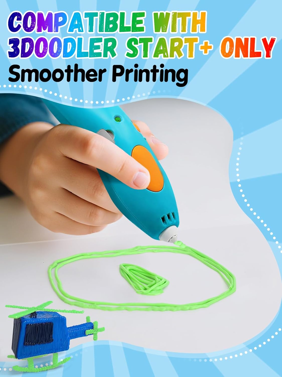 Biubee 32 Colors 3D Pen Filament Refills Compatible with 3Doodler Start+ Only - Safe & Low Temperature PCL, 2.5mm 3D Printer Doodler Pen Refill Packs for Kids Birthday Christmas Gift, 160pcs