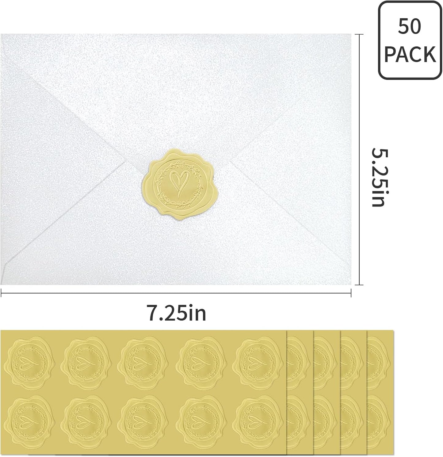 50 PCS Pearl White A7 Envelopes with Stickers, Shimmering 5x7 Envelopes for Invitations, Great for Wedding Invitation Cards, Birthday RSVP, Graduation, Baby Shower 5.25 x 7.25 inches