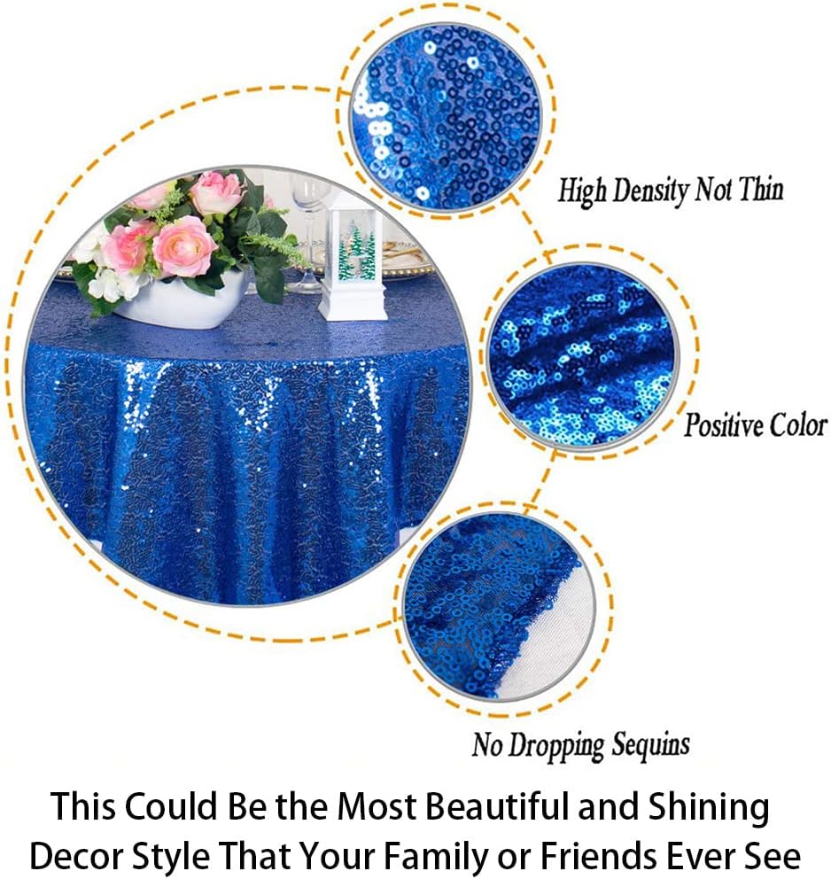ShinyBeauty Sparkling Royal Blue Sequin Tablecloth 54x54 Inch - Glitter Dining Table Cover for Birthday Wedding Party Decor, Elegant Luxury Table Linen Overlay