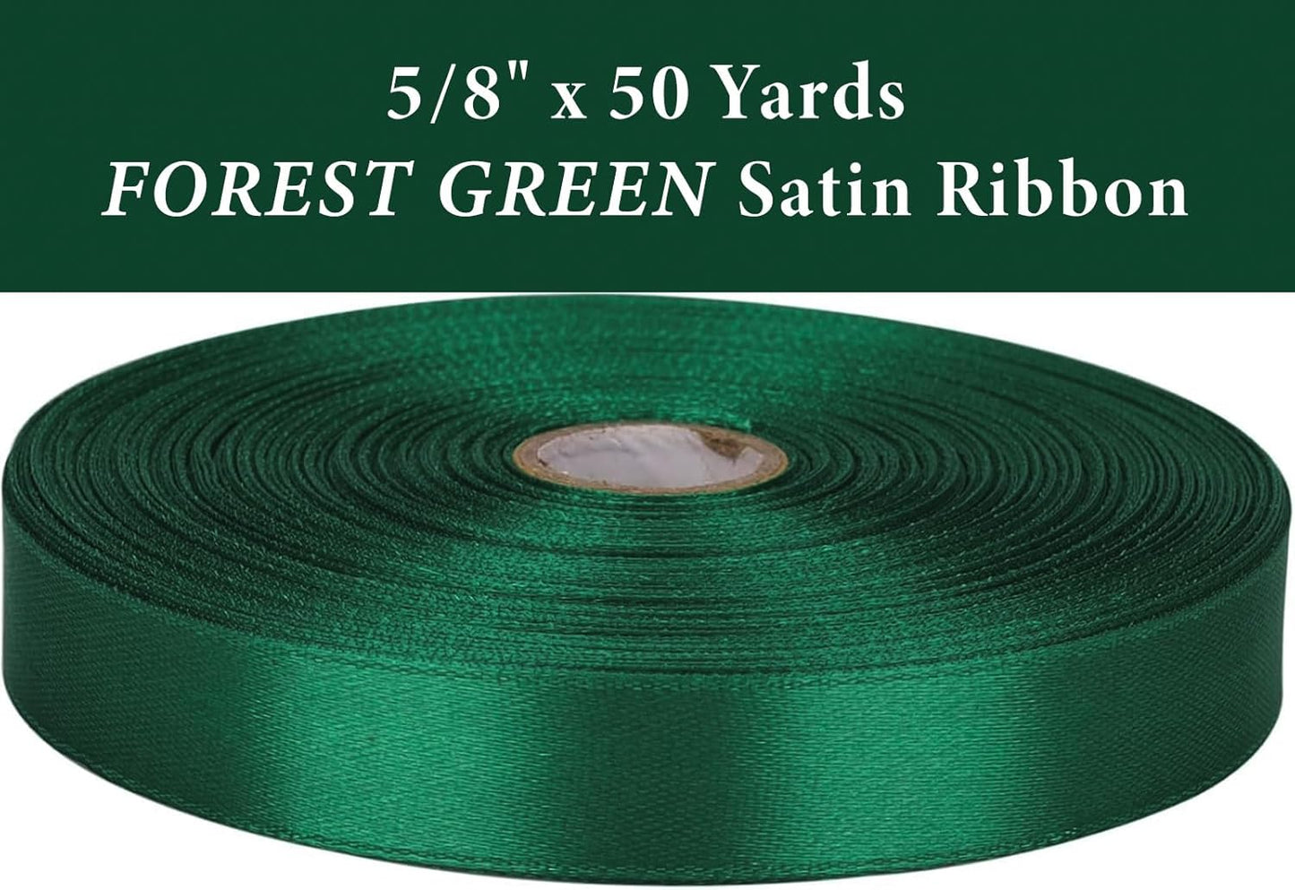 5/8" x 50 Yards Forest Green Satin Ribbon Single Faced Fabric Ribbons for Gift Wrapping, Crafting, Bows Making, Sewing, Wedding, Home Decor