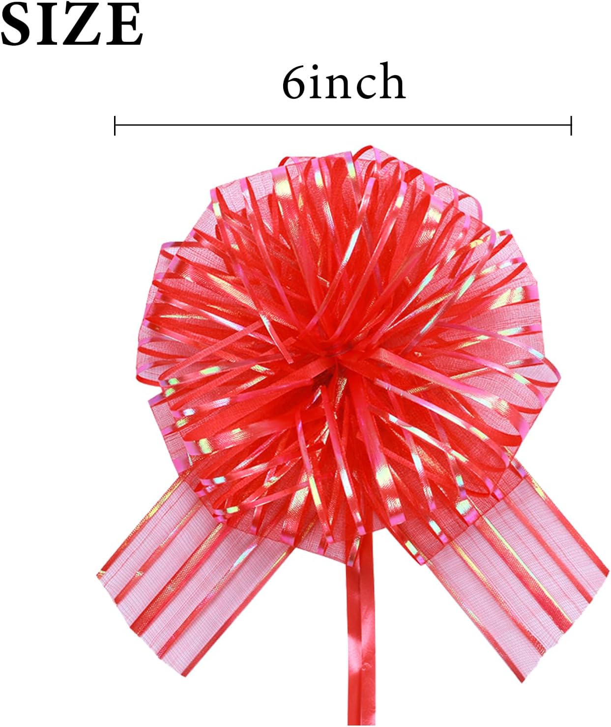 6 Pcs 6 Inch Large Organza Pull Bow Ribbon – Elegant Gift Bows for Wedding Decorations, Christmas Wrapping, Birthday Parties, Car Decor, Gift Baskets, and Valentine's Day Packaging(Red)