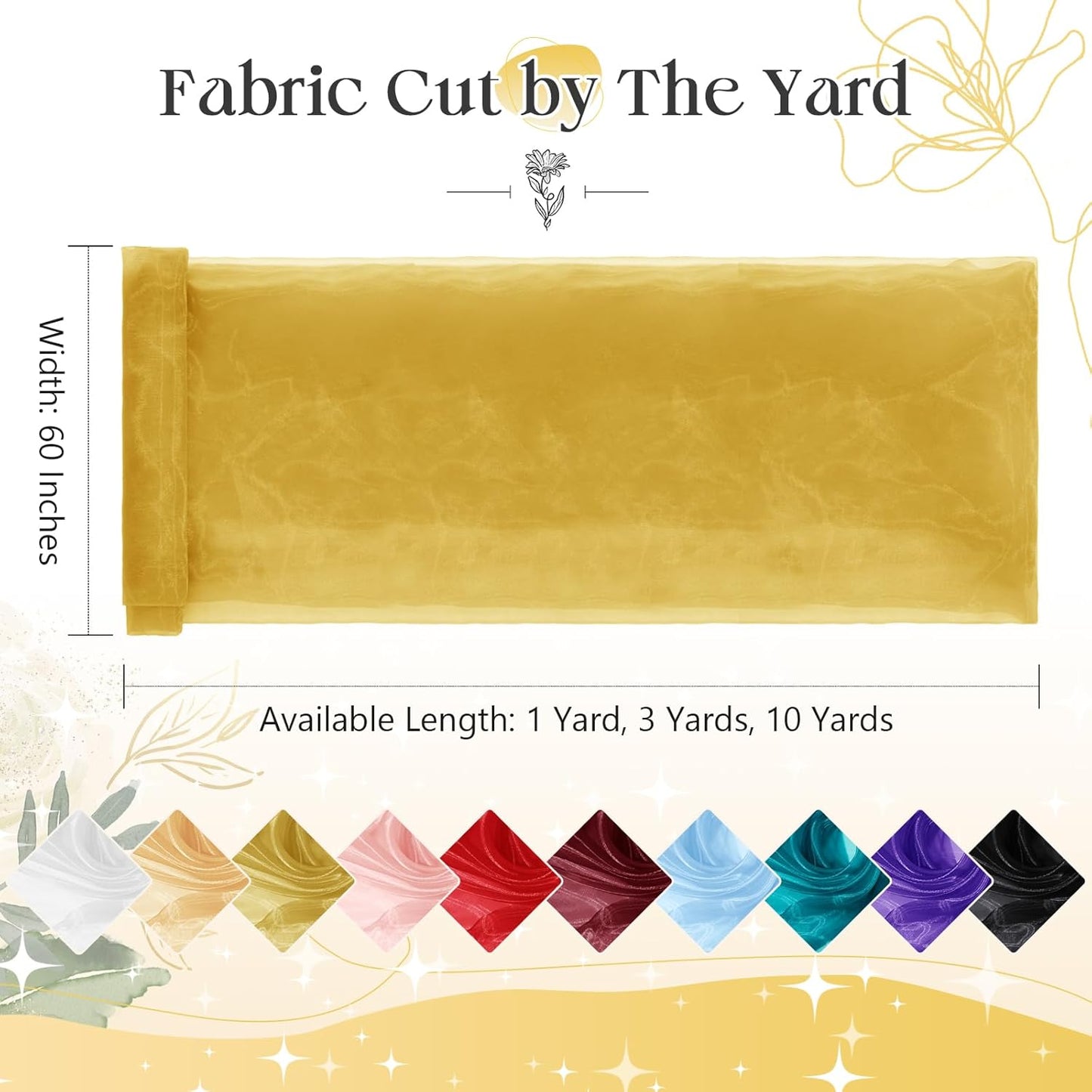 P Pothuiny Sheer Organza Fabric by The Yard, 10 Yards x 60 Inch Wide Bridal Gold Organza Tulle Fabric Roll Shiny Gauze Fashion Dress Sewing Craft for Wedding Party Decorations Backdrop