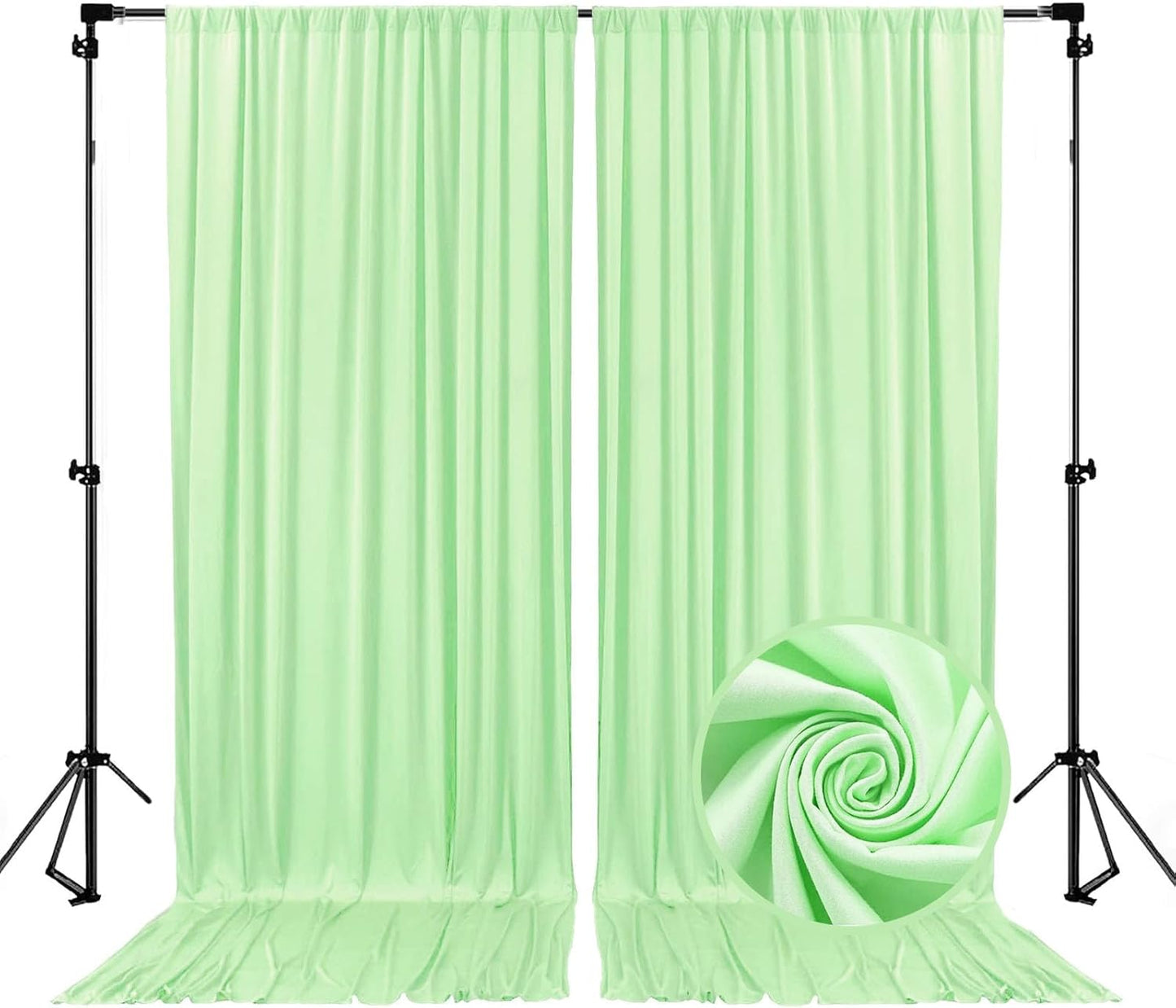 10 x 7 Feet Light Green Backdrop Curtain for Partie, Background Curtains for Photoshoot, Birthday, Wedding, Halloween, Thanksgiving, Christmas, New Year Party Decorations 5Ft x 7Ft, 2 Panels