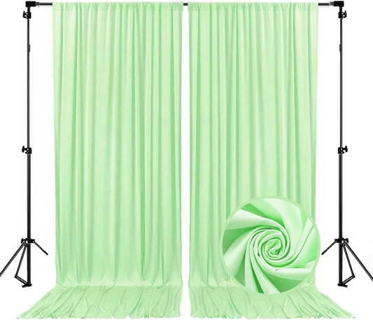 10 x 7 Feet Light Green Backdrop Curtain for Partie, Background Curtains for Photoshoot, Birthday, Wedding, Halloween, Thanksgiving, Christmas, New Year Party Decorations 5Ft x 7Ft, 2 Panels