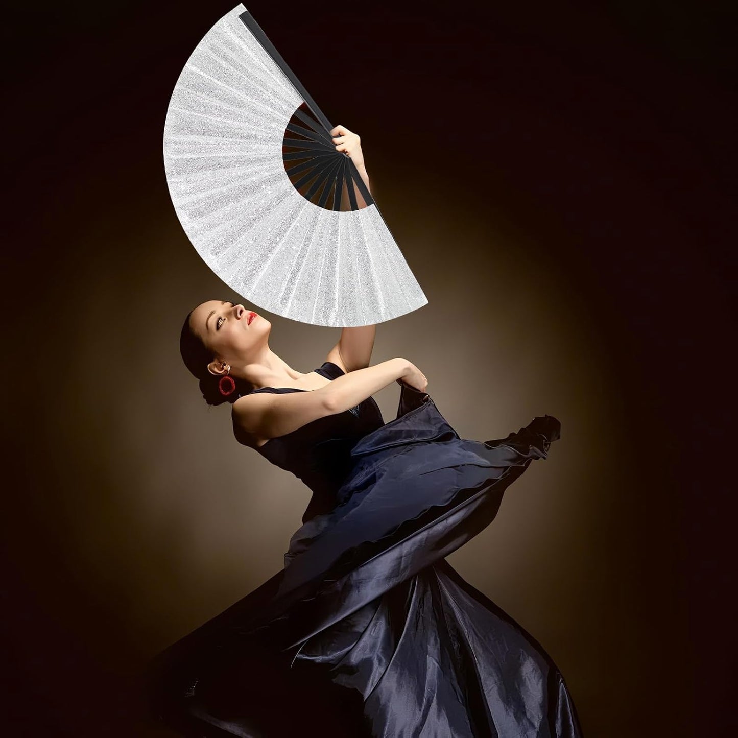 Glitter bling Large Folding Fan-Hand Fan Rave Clack Popping Fan for Line Dancing Clacking Fans for Boots On The Ground Dance, Party for EDM, Music Festival, Hot Flashes, Party, Decoration(2pcs silver)