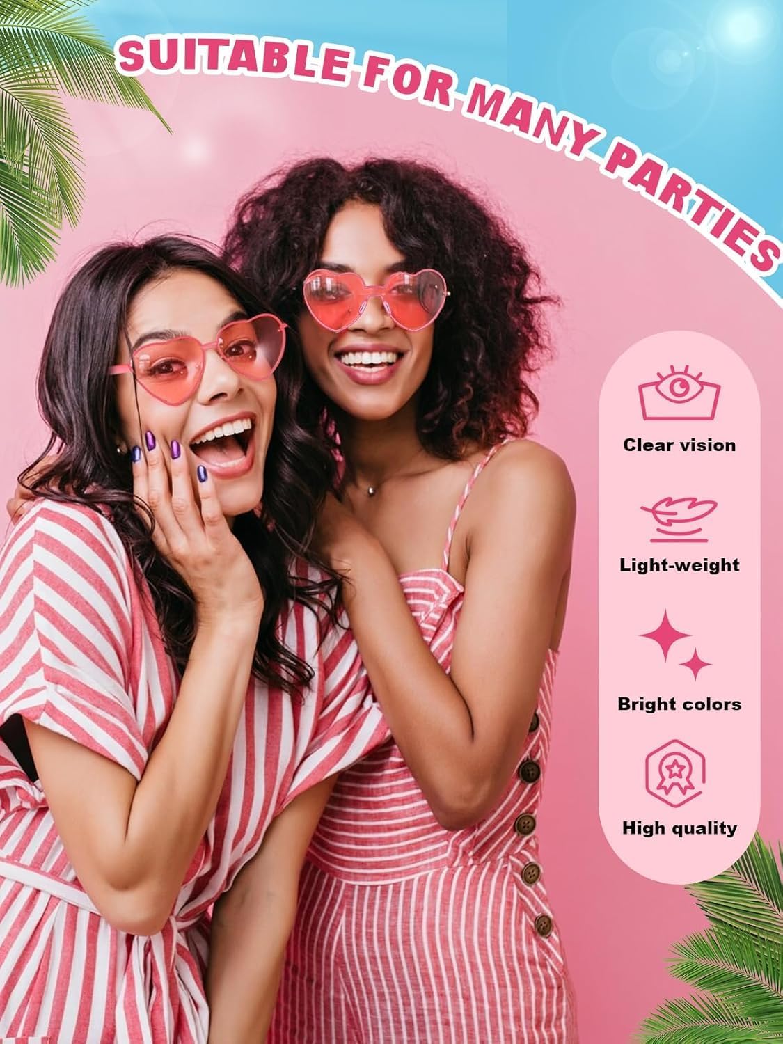 12 Pairs Heart Shaped Sunglasses for Women Colorful Glasses Fun Trendy Transparent Heart Sunglasses Party Favor (1 Pair-Pink)