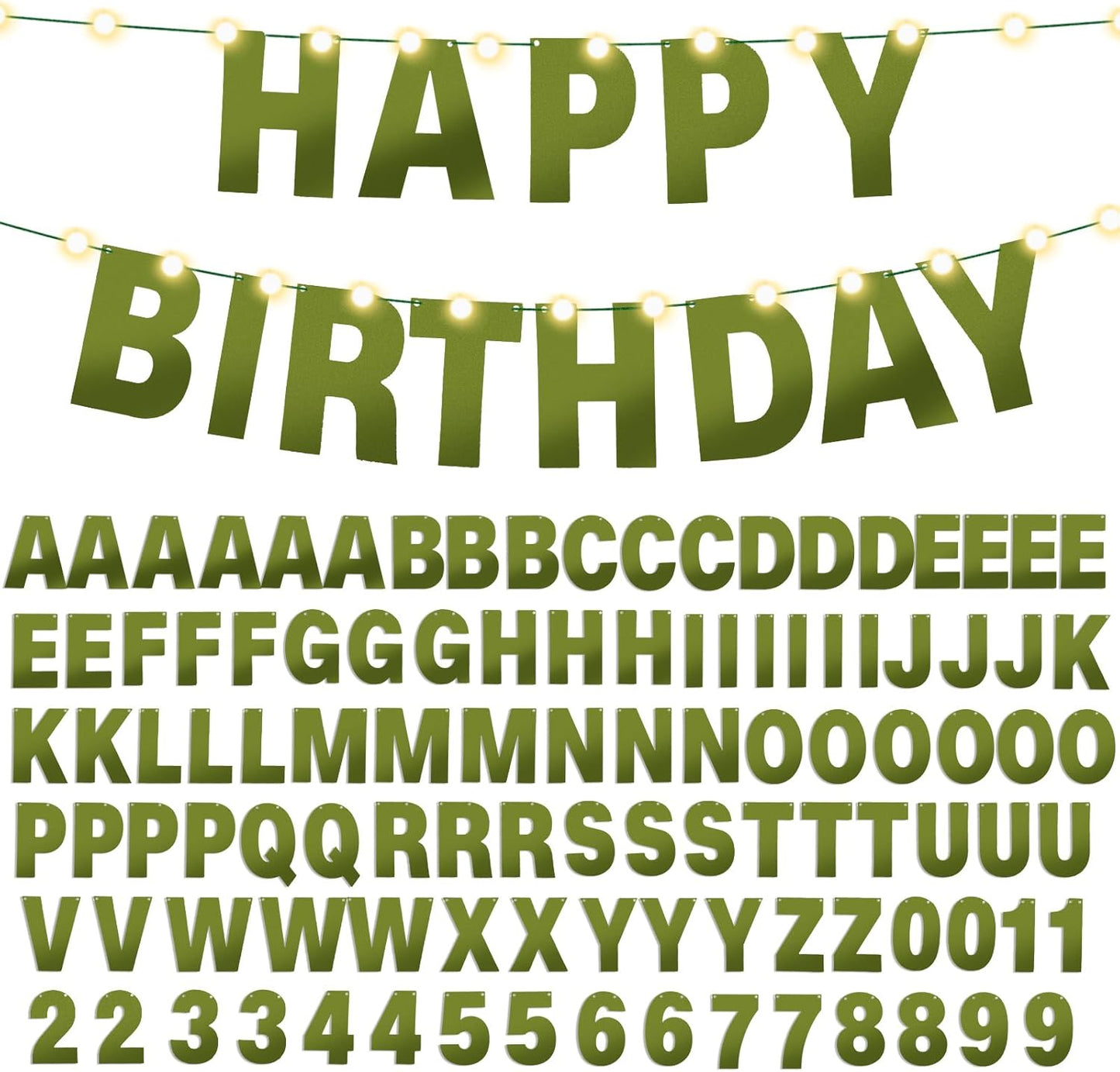 TaoBary 112 Pcs DIY Letter Kit Glitter Customizable Banner Letters Include 107 Letters and Numbers 3 Rope and 2 Needles for Birthday Halloween Christmas Wedding Valentine Party Decor(Bright Green)