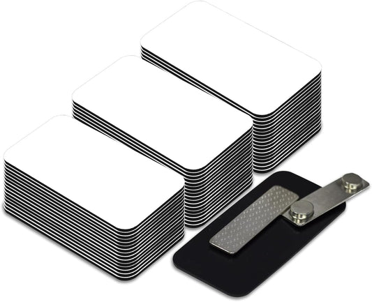 Name Tag/Badge Blanks - 100 Pack - 1-1/2" X 3" (White) Round Corners, Magnetic Backing