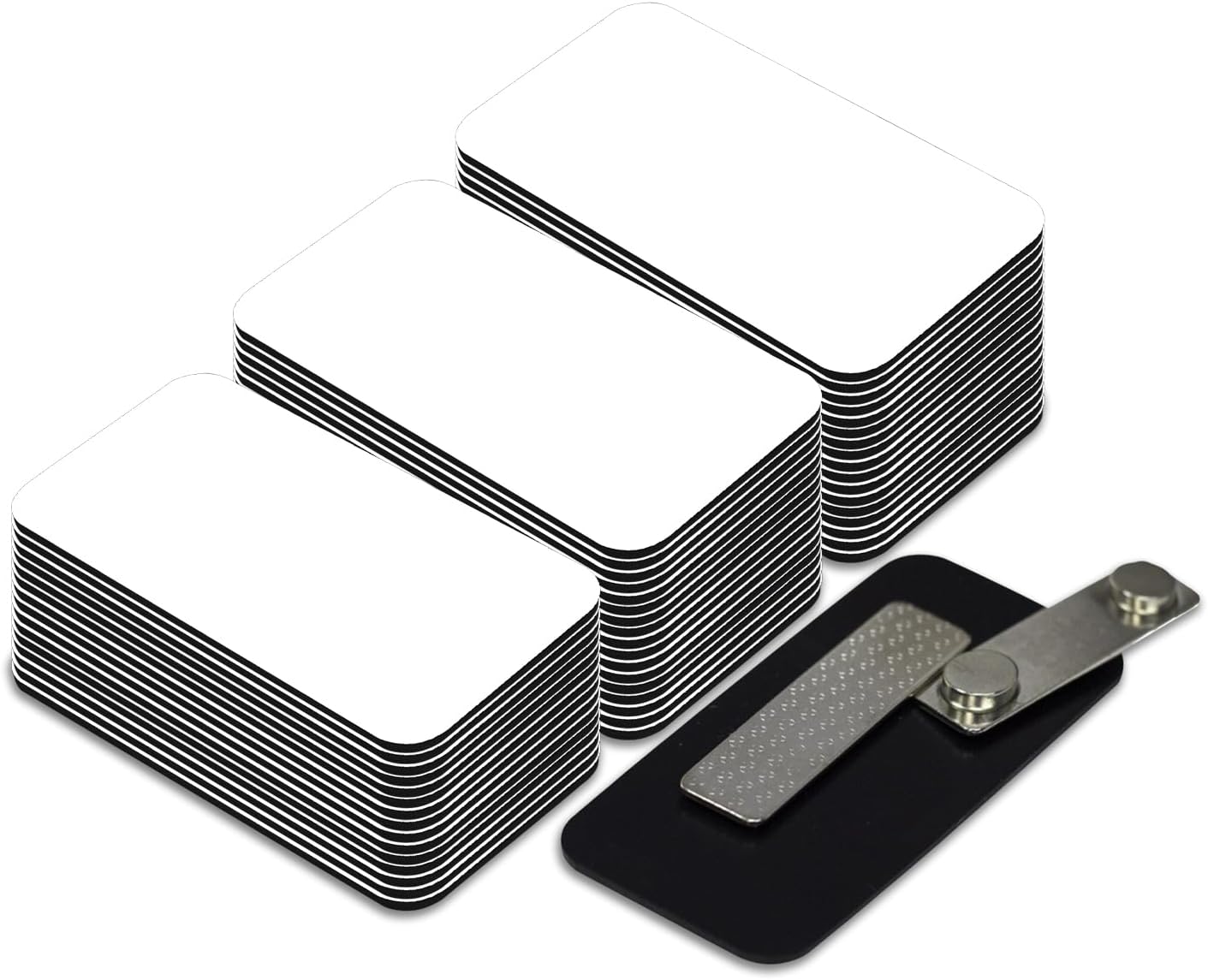Name Tag/Badge Blanks - 50 Pack - 1-1/2" X 3" (White) Round Corners, Magnetic Backing