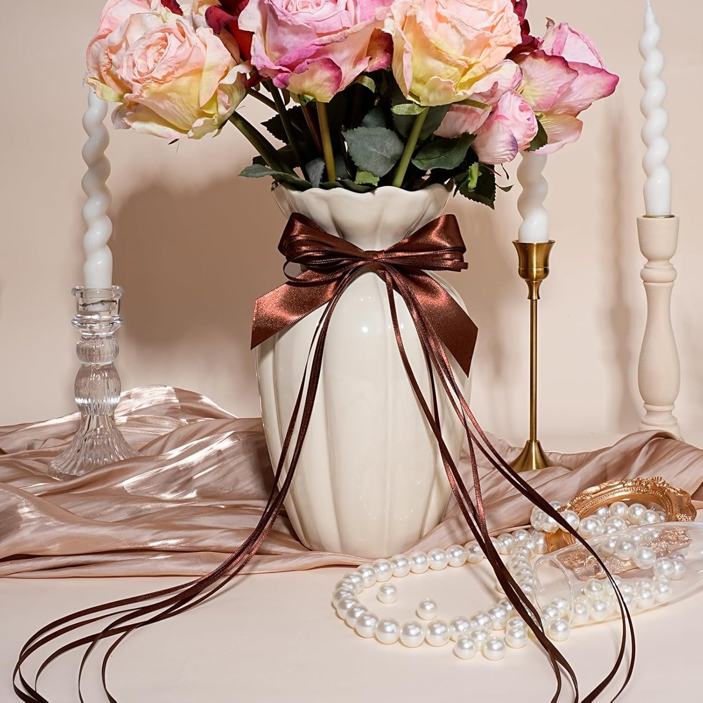 LaRibbons Brown Ribbon 1 Inch 25 Yards Luxury Double Faced Friar Brown Silk Ribbon for Flower Bouquet Crafts Gift Wrapping Wedding Party Decoration