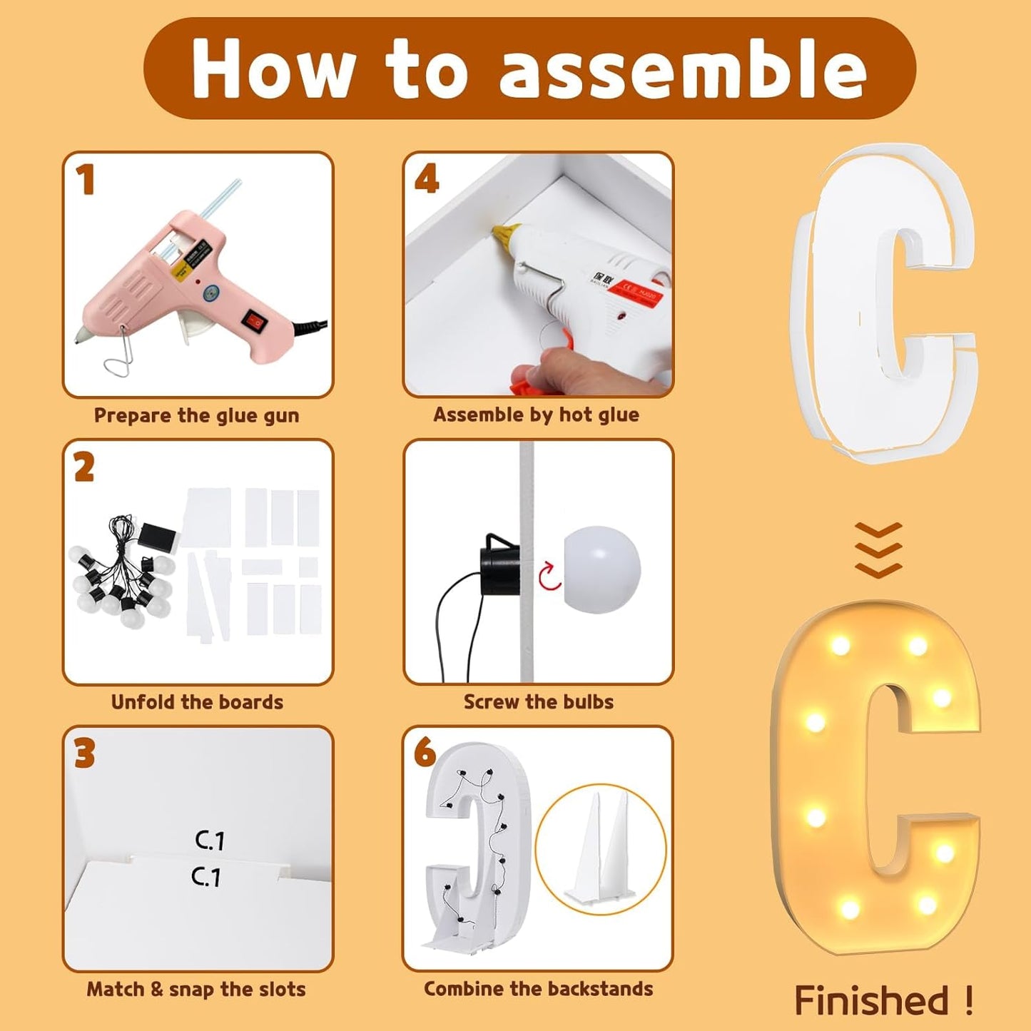 imprsv Marquee Light Up Letters, 3FT Mosaic Letters with Light for Baby Shower Graduation Party Decor, Large C for Engagement Wedding Party Decorations (Need to Assemble)