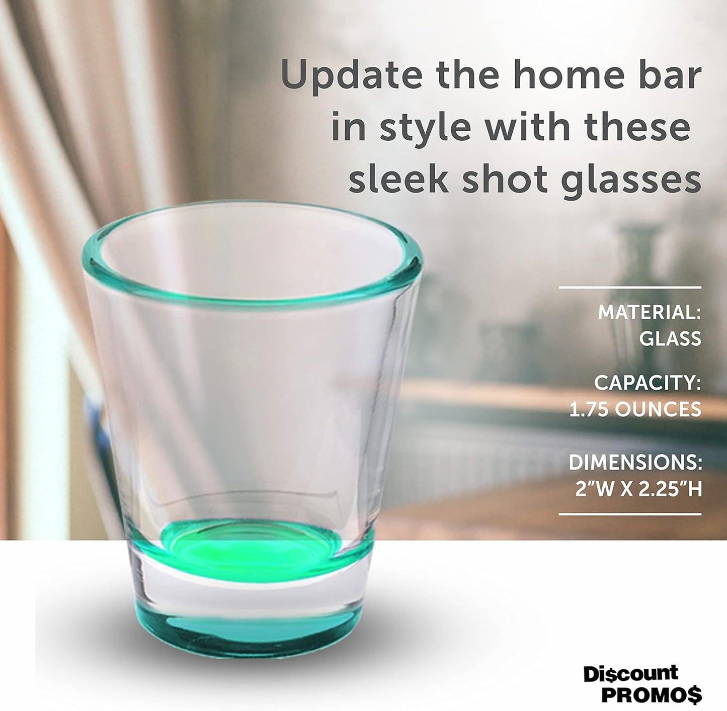 DISCOUNT PROMOS Shot Glasses Set 1.75 oz. Set of 10 Bulk Pack, Wedding Favor, Birthday Party, Tequila Shot Glasses, Vodka Shot Glass - Green Bottom Color