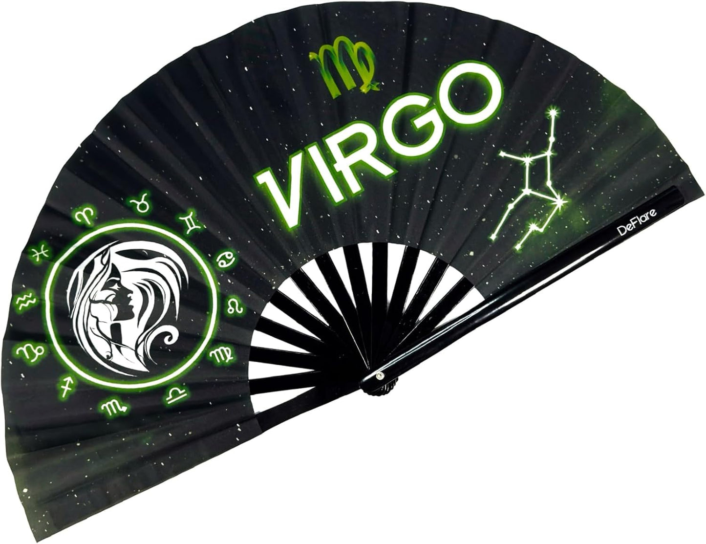 DeFlare | Cosmic Zodiac Rave Fan | Zodiac Sign Hand Fan | Astrology Rave Fan | Hand Fan | Large Rave Fan | Large Clacking Fan