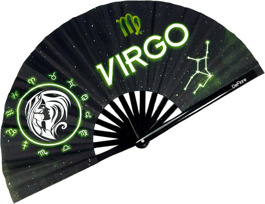 DeFlare | Cosmic Zodiac Rave Fan | Zodiac Sign Hand Fan | Astrology Rave Fan | Hand Fan | Large Rave Fan | Large Clacking Fan