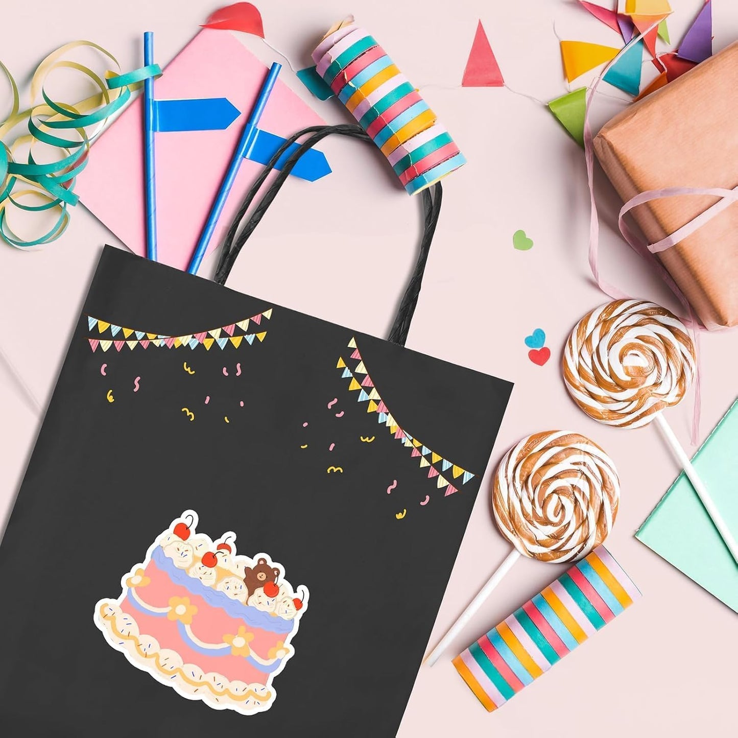 METRONIC Kraft Paper Gift Bags with Handles 8x4.75x10.5 Inch 600 Pcs | Christmas, Birthday Party Favors, Retail Shopping, Small Business Bulk | Black Gift Wrap Bag