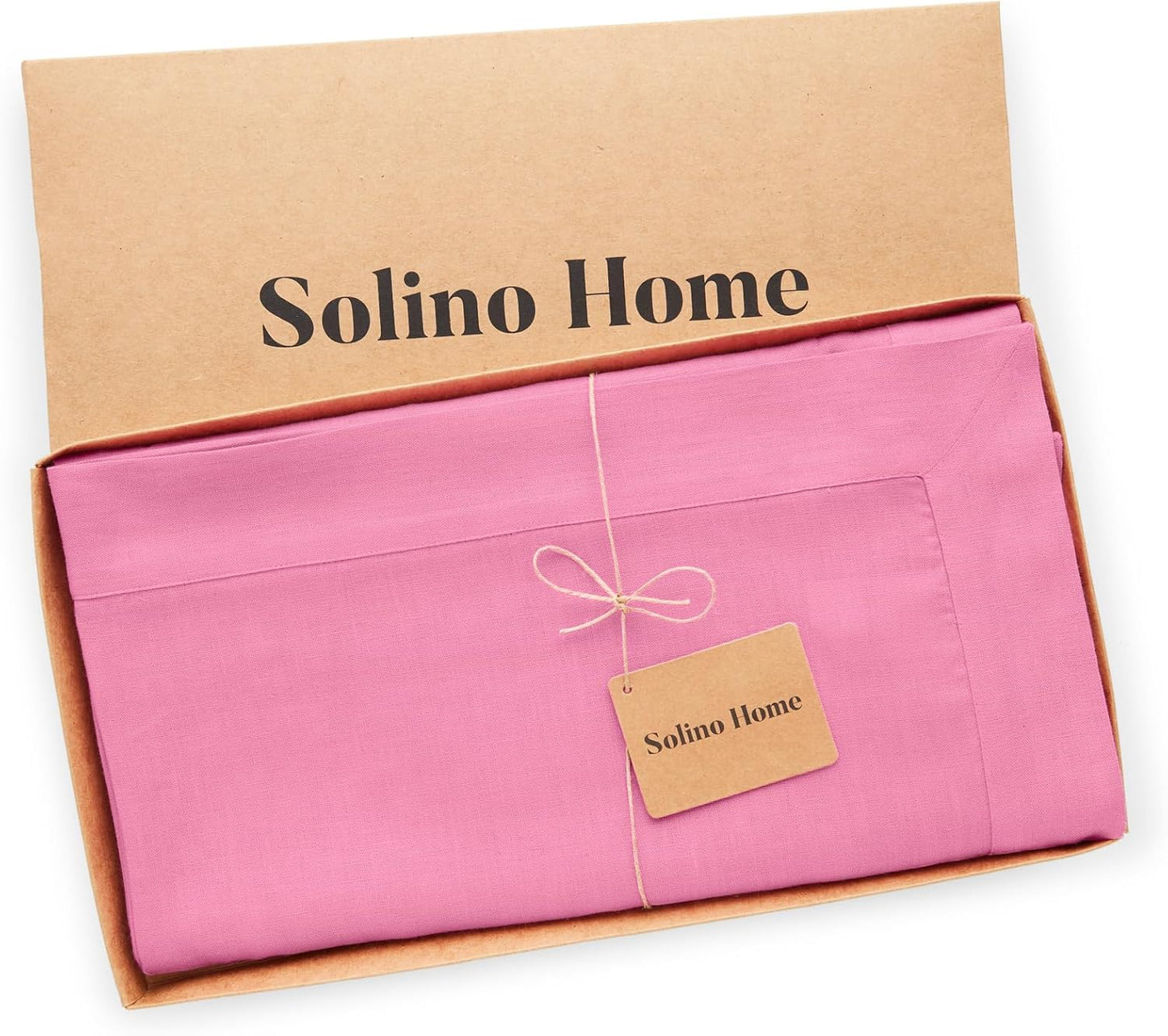 Solino Home Linen Tablecloth for Rectangle Tables 60 x 90 Inch - 100% Pure Linen Flamingo Pink Table Cloth - Fete, Machine Washable Cloth Tablecloth for Halloween