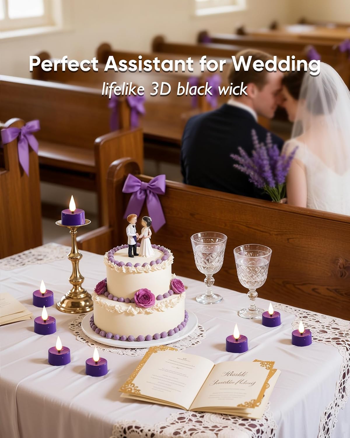 Amagic Flameless Purple Timer Remote Tealights Candles, 3D Black Wick Flickering Tea Light, 400+Hour Colored Votive Candles Battery Operated, Set of 12 for Party, Wedding Table, Halloween, Mardi Gras