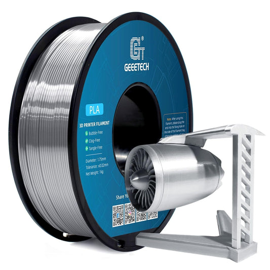 Geeetech Silk PLA Filament 1.75mm for 3D Printer, Metal-Like Shiny 3D Filament 1kg (2.2lbs) 1 Spool, Dimensional Accuracy +/- 0.02 mm, Metallic Silver Silk Filament