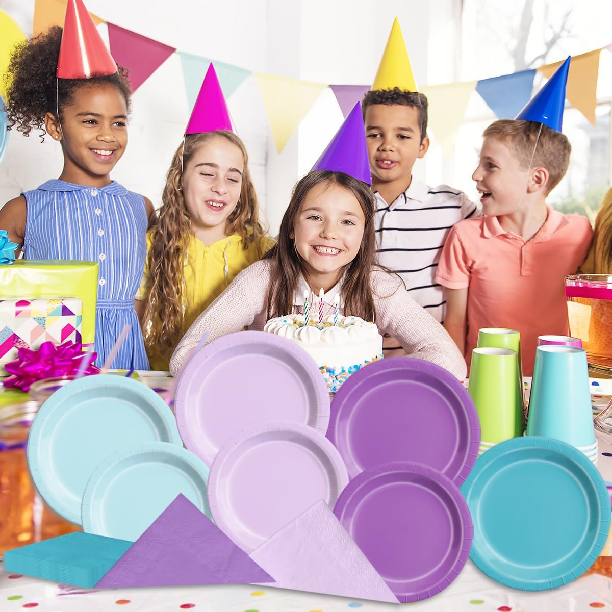 CMUSKO Mermaid Birthday Decorations-150Pcs Pink Blue Purple Plates and Napkins Mermaid Theme Party Supplies Serves 50 for Girl Birthday,Baby Shower,Wedding